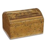 A French polychrome decoupage box with an image of Madrid 19th century With domed lid applied with a