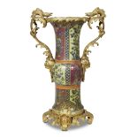 A large Samson gu vase of unusual color palette with Louis XV style ormolu 'exotic' mounts 19th