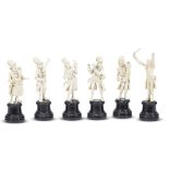 Six Austrian carved ivory orchestra figures 19th century Comprising a conductor, an accordion