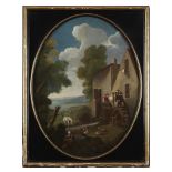 CONTINENTAL SCHOOL (19TH-20TH CENTURY) VILLAGE SCENE Oil on canvas laid down to panel Framed in