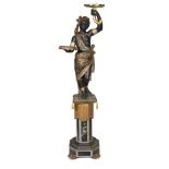 A large Venetian polychromed figural torchère on pedestal 19th century With finely modeled features,