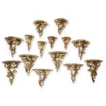 Seven pairs of Florentine giltwood wall brackets 19th and 20th centuries H: 8 in. (tallest)