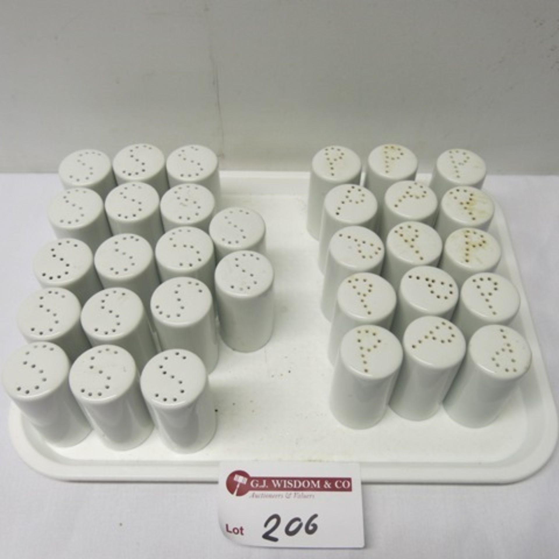 17 x Salt & 15 x Pepper Shakers in White Porcelain