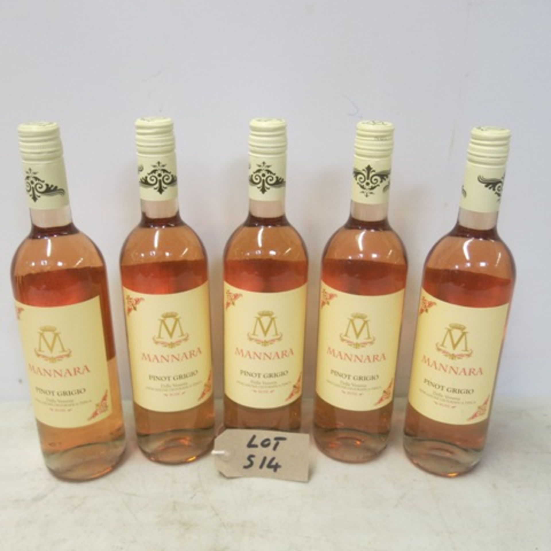 5 x Bottles of Mannara Pinot Grigio Rose Wine, Year 2016. Total RRP £75.00