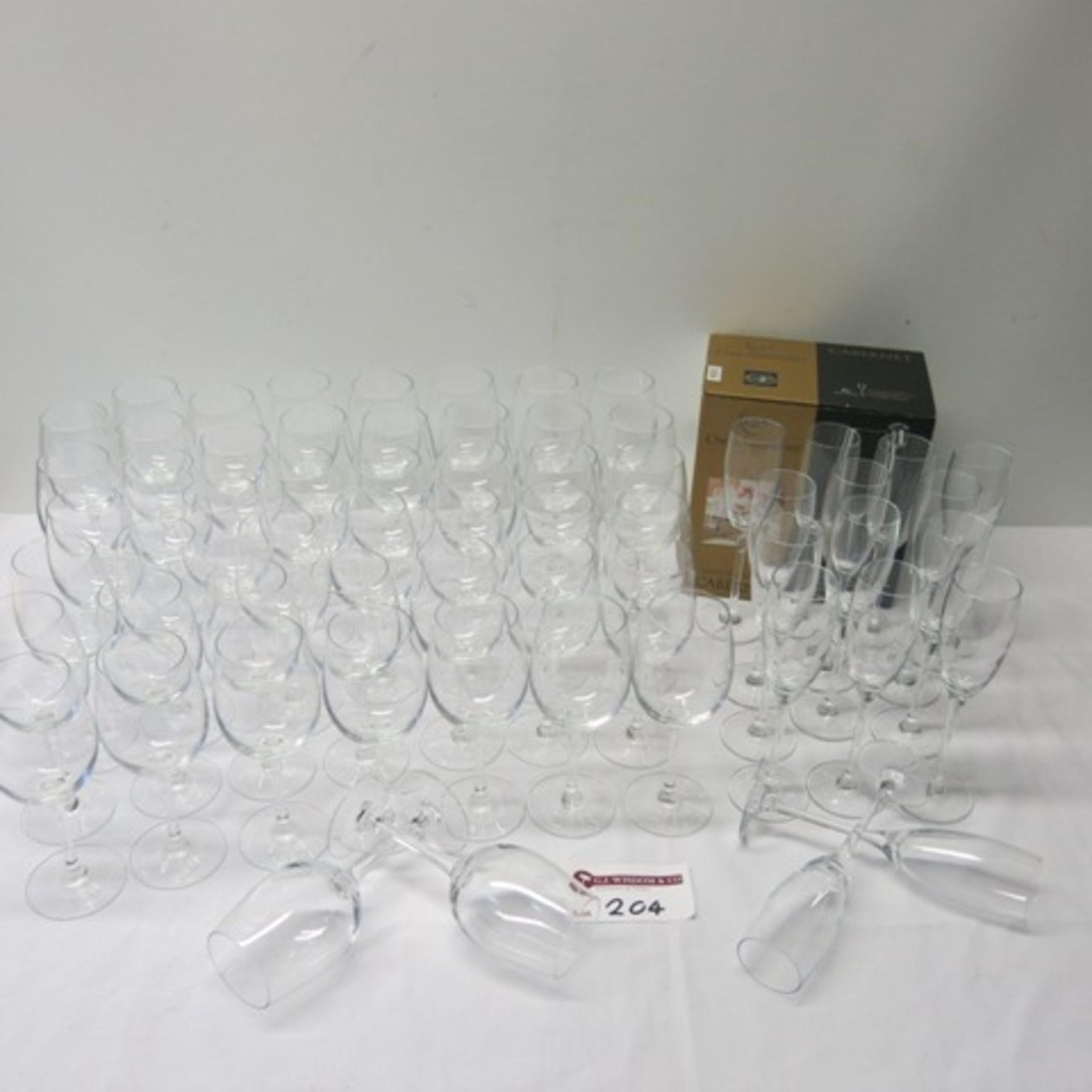 Lot of Chef & Sommelier Glasses to Include: 21 x Champagne Flutes & 45 x Wine Glasses