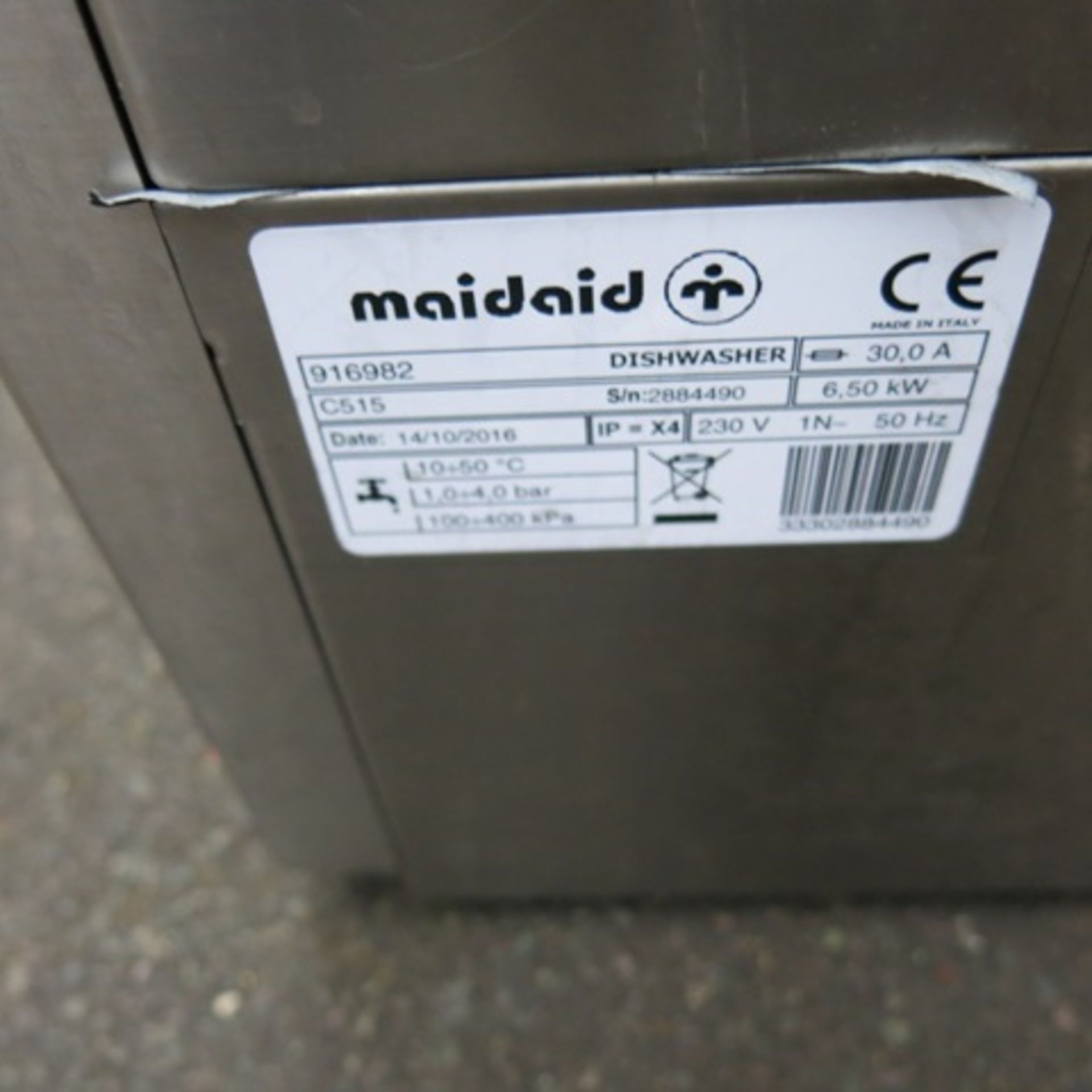 Maidaid Under Counter Front Loading Dishwasher, Model C515, Year 10/2016 - Image 4 of 9