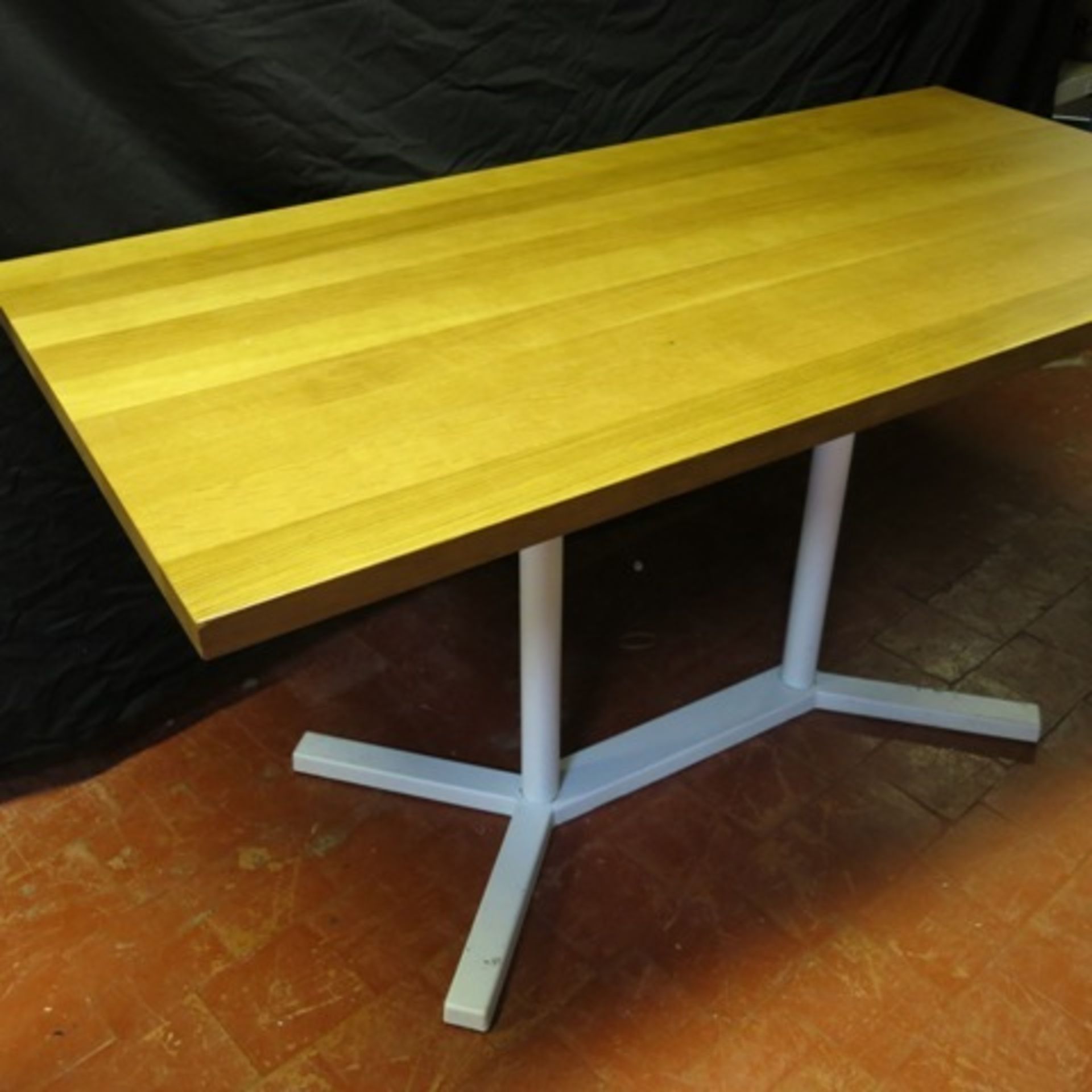 Designer Solid Light Oak Restaurant Table on Pedrali 'Bold' White Powder Coated Cast Iron Base - Image 2 of 7