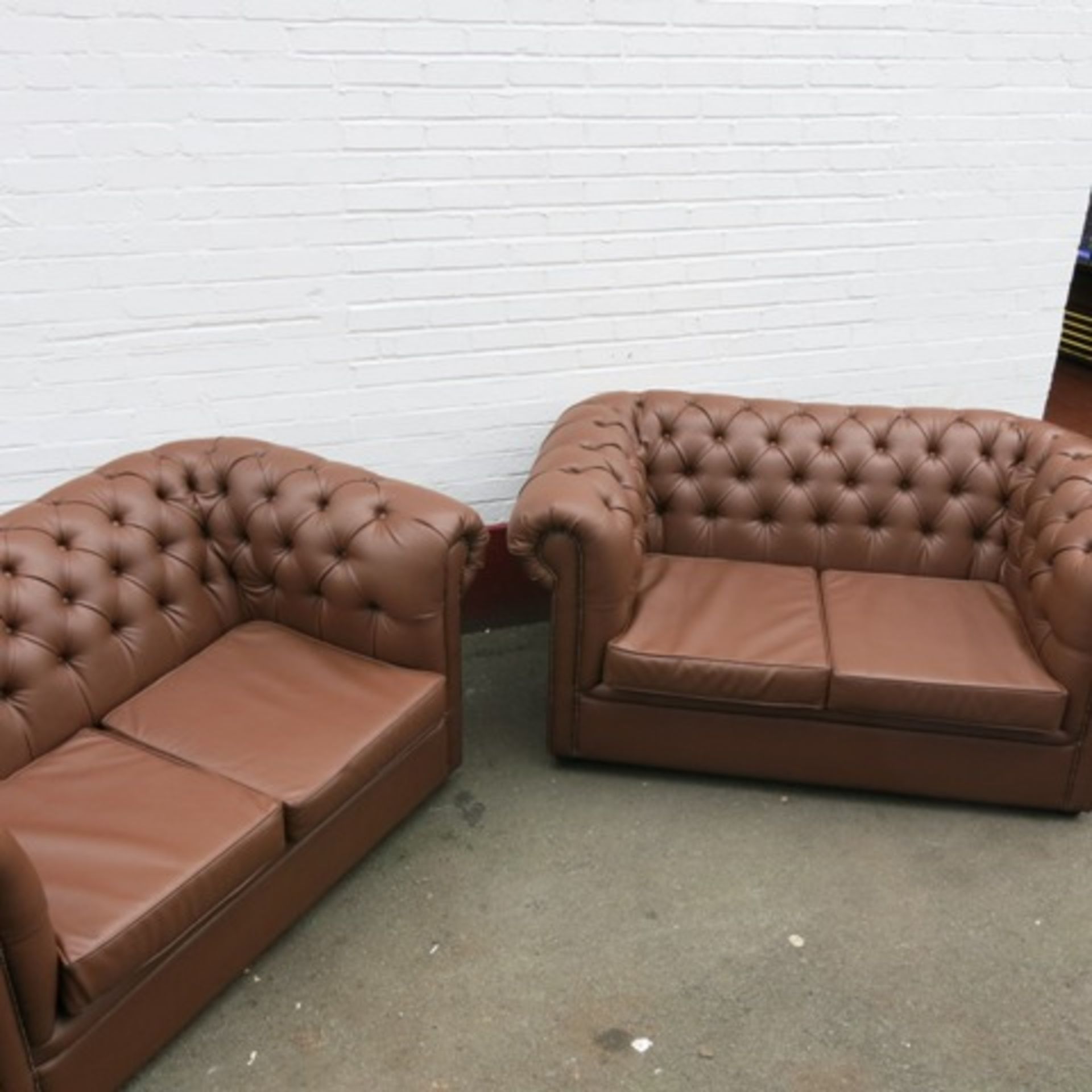 2 x Warings Furniture Chesterfield Style 2 Seater Sofas in Brown Faux Leather, Size (H)80cm x (D) - Image 6 of 6