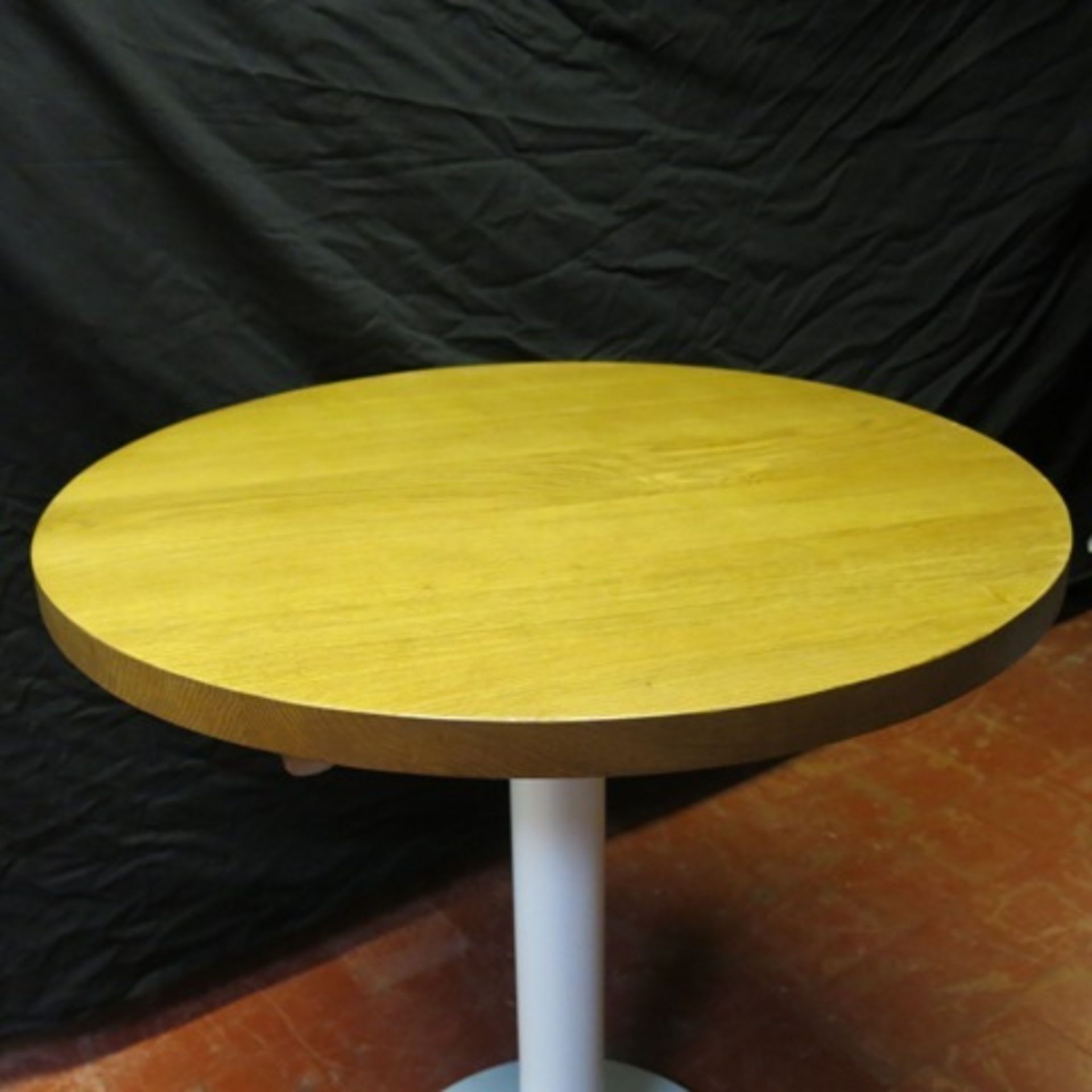 Designer Solid Light Oak Restaurant Table on Pedrali 'Bold' White Powder Coated Cast Iron Base - Image 2 of 6