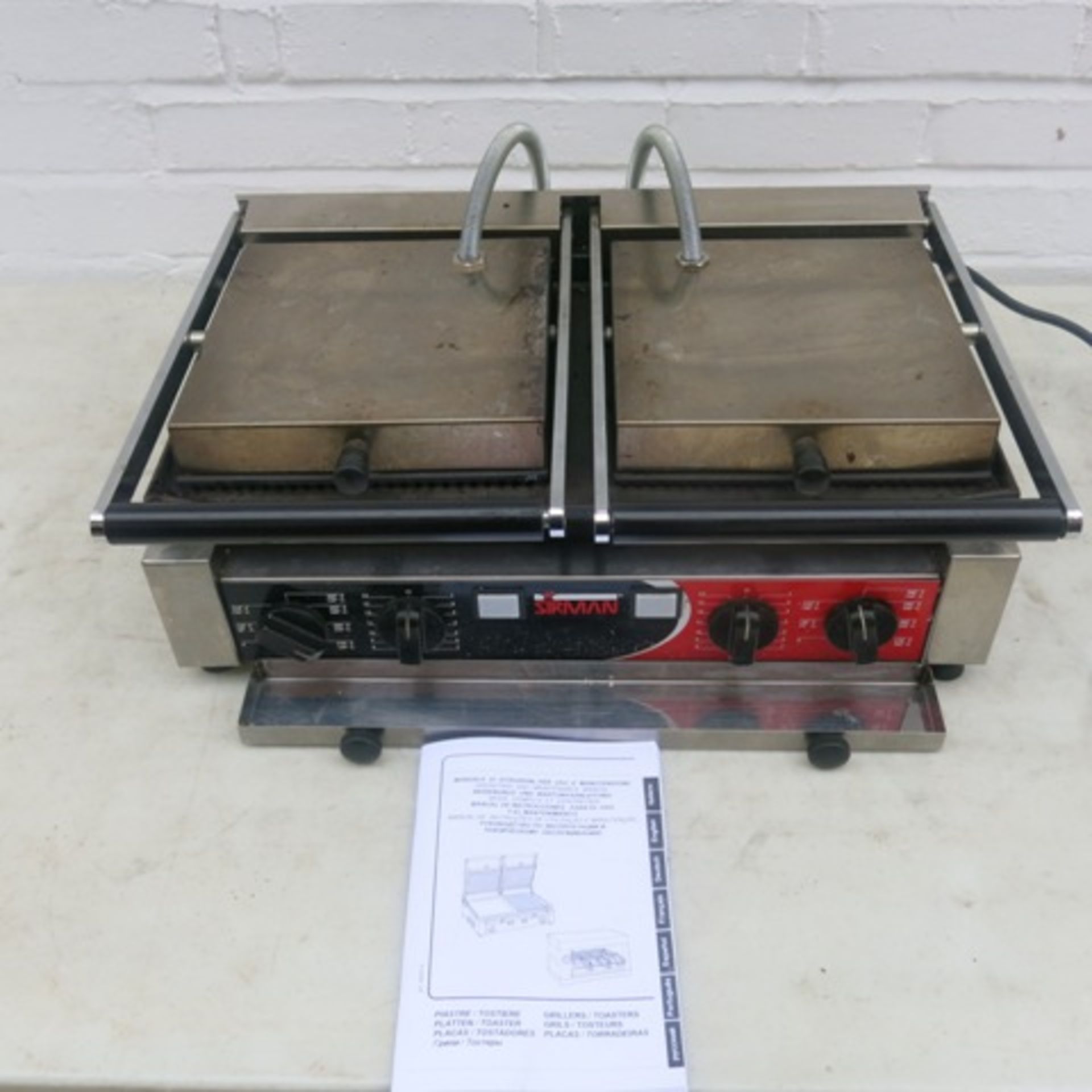 Sirman Stainless Steel Commercial Twin Panini Maker, Model PDRR/RR. Comes with Instruction Manual