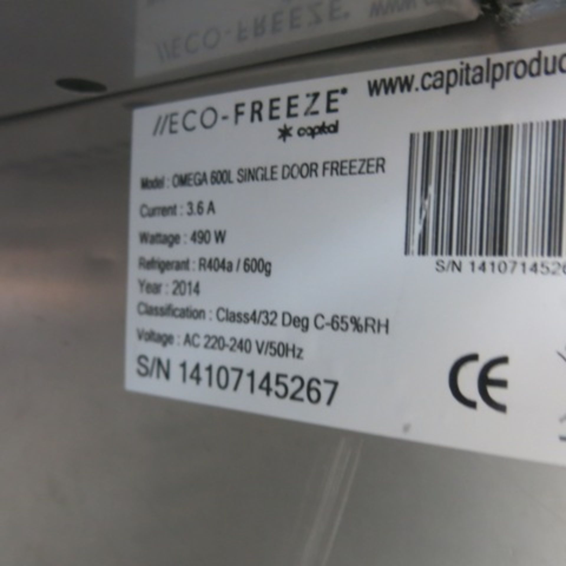 Capital Eco-Freeze Stainless Steel Single Door Upright Freezer, Model Omega 600l. Size (H)200 x (D) - Image 4 of 7