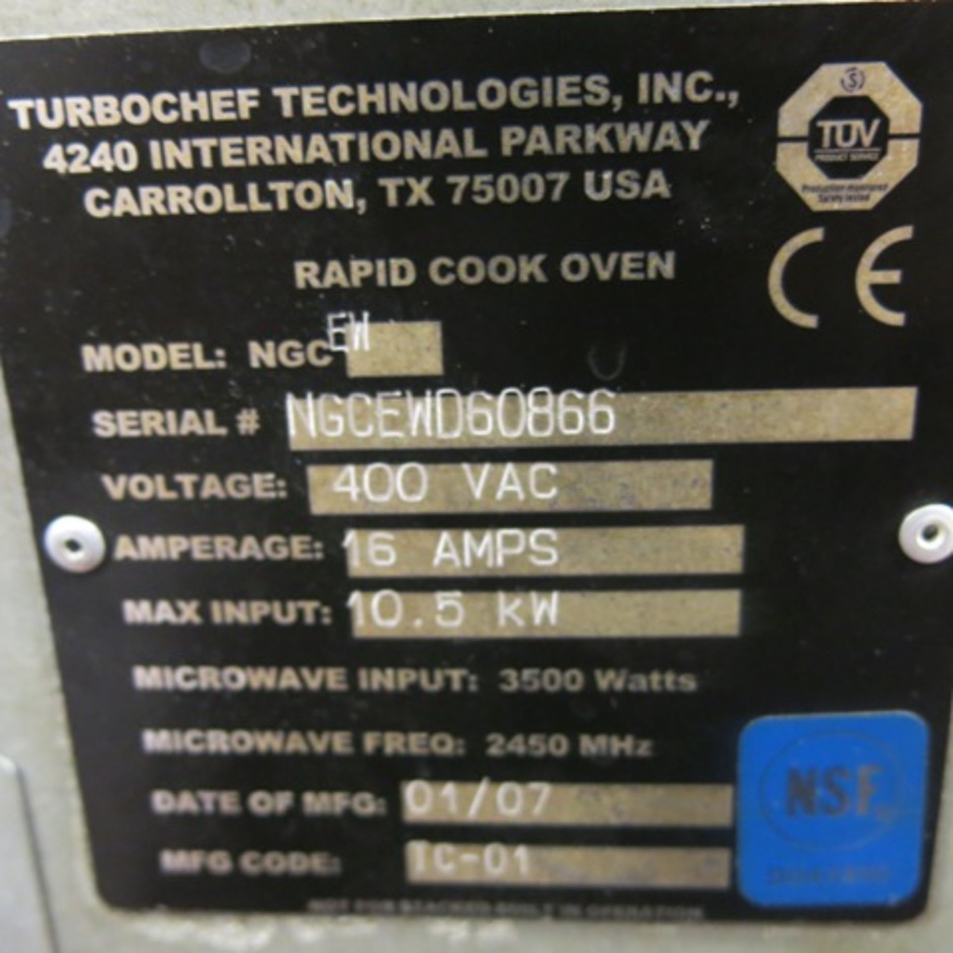 Turbochef Rapid Cook Oven, Model NGSEW, 3 Phase (As Viewed) - Bild 5 aus 5