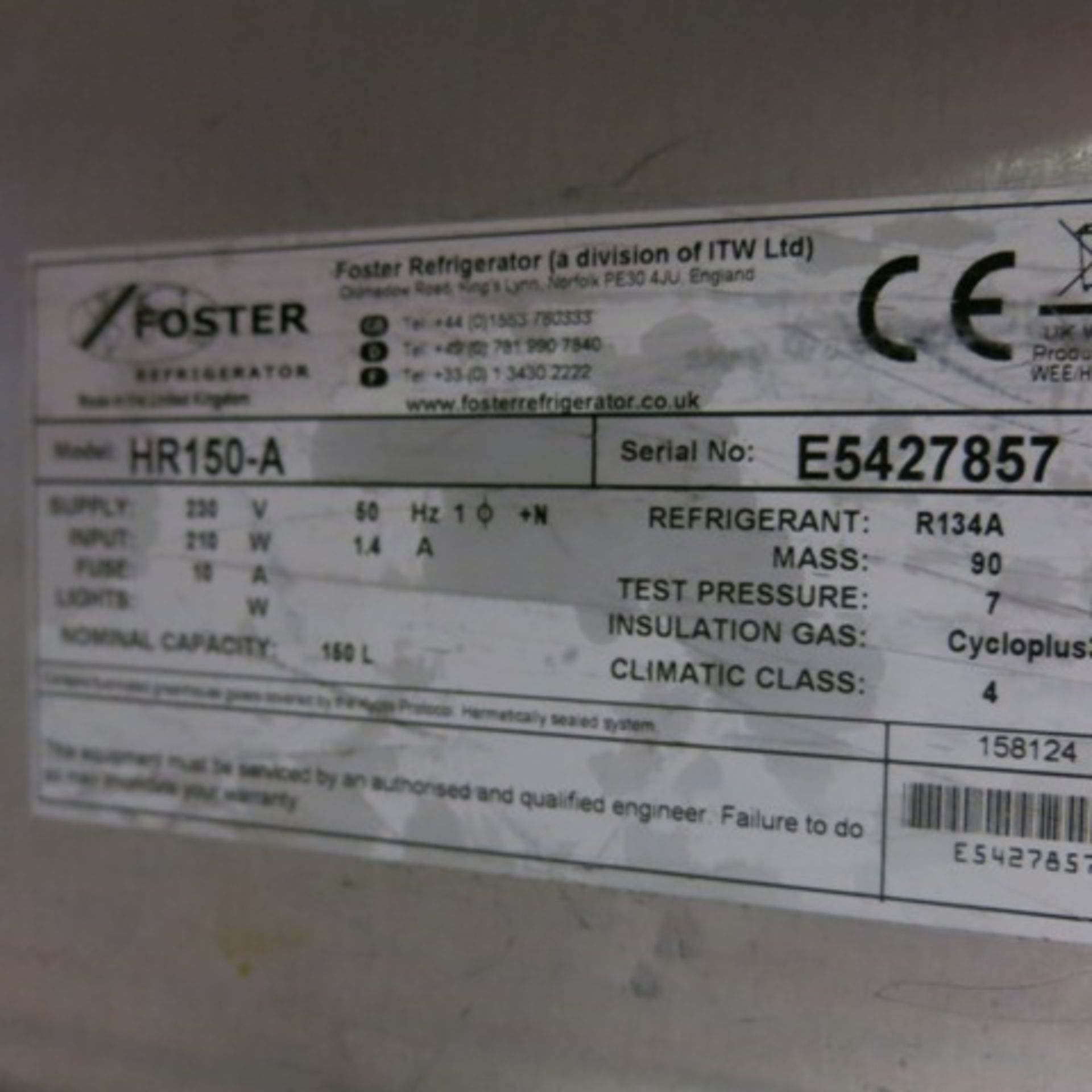 Foster Undercounter Stainless Steel Fridge, Model HR150-A - Image 5 of 5