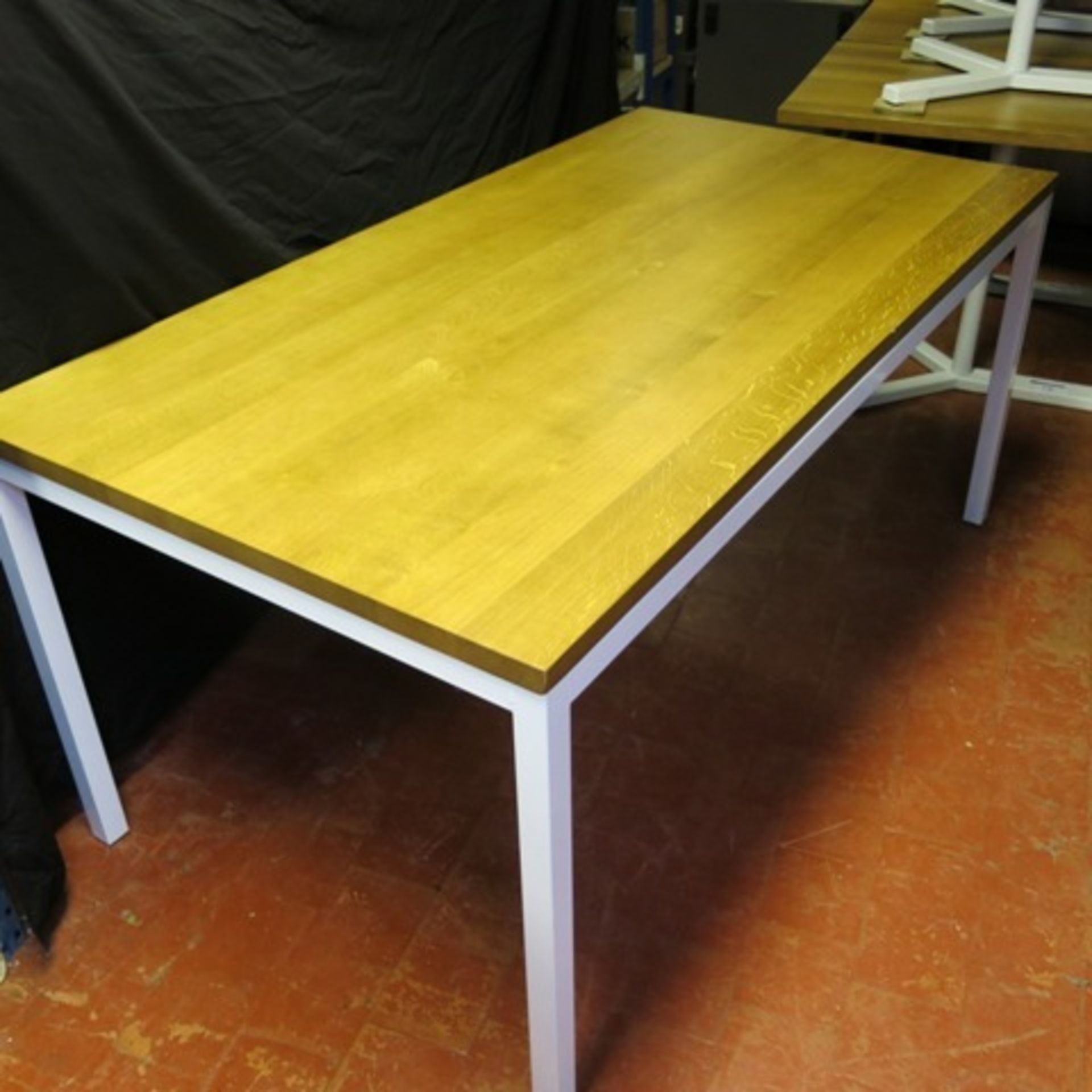 Designer Solid Light Oak Restaurant Table on White Steel Frame Base. Size (H) 77cm x (W) 170cm - Image 2 of 4