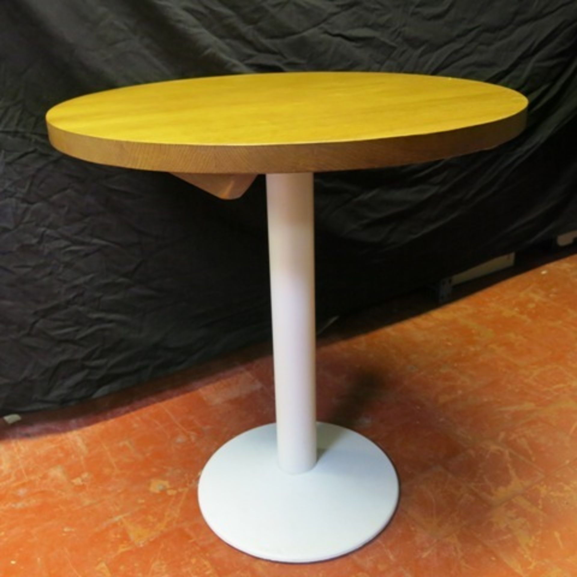 Designer Solid Light Oak Restaurant Table on Pedrali 'Bold' White Powder Coated Cast Iron Base