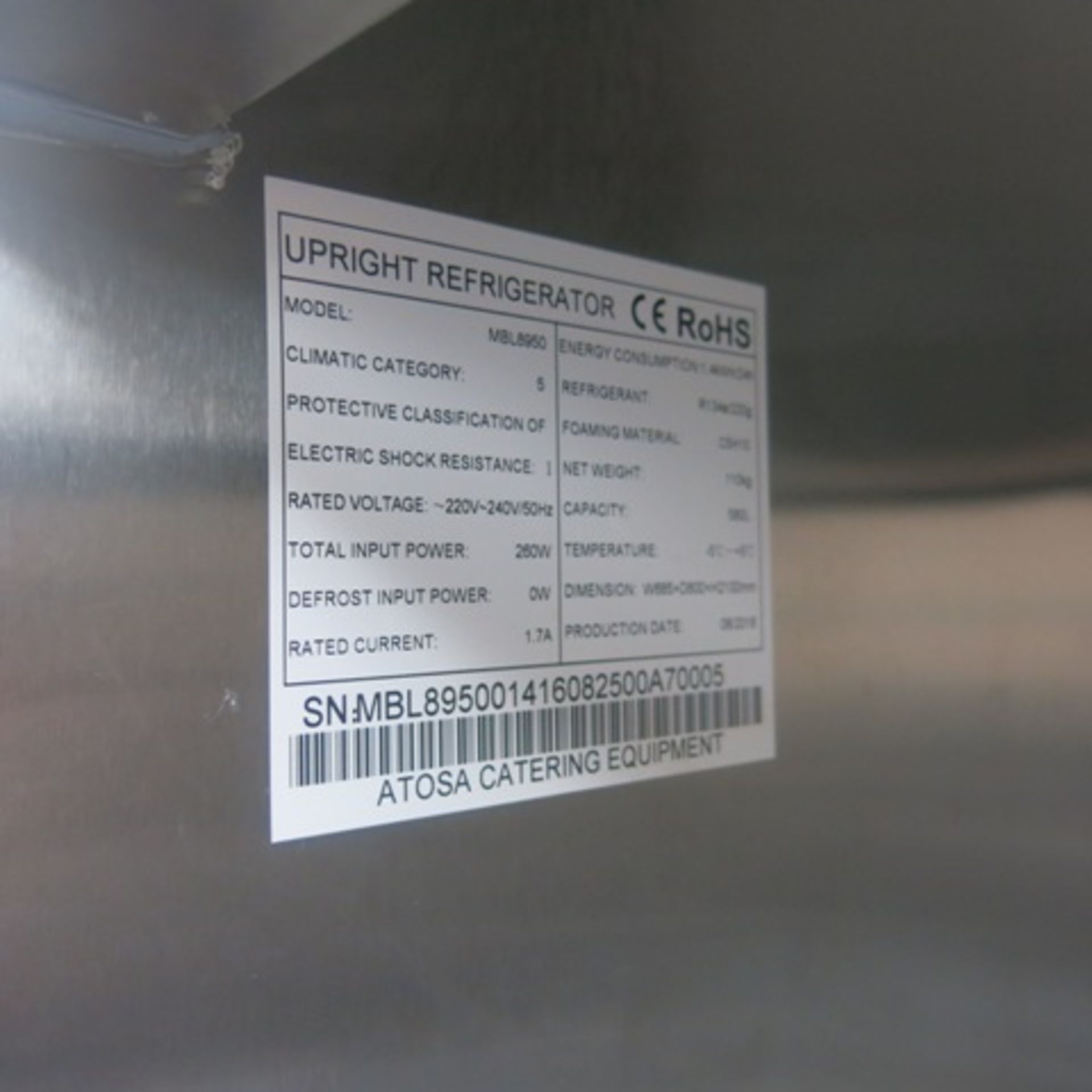 Atosa Stainless Steel Single Door Upright Refrigerator, Model MBL8950. Size (H) 210cm x (D) 80cm - Bild 3 aus 7