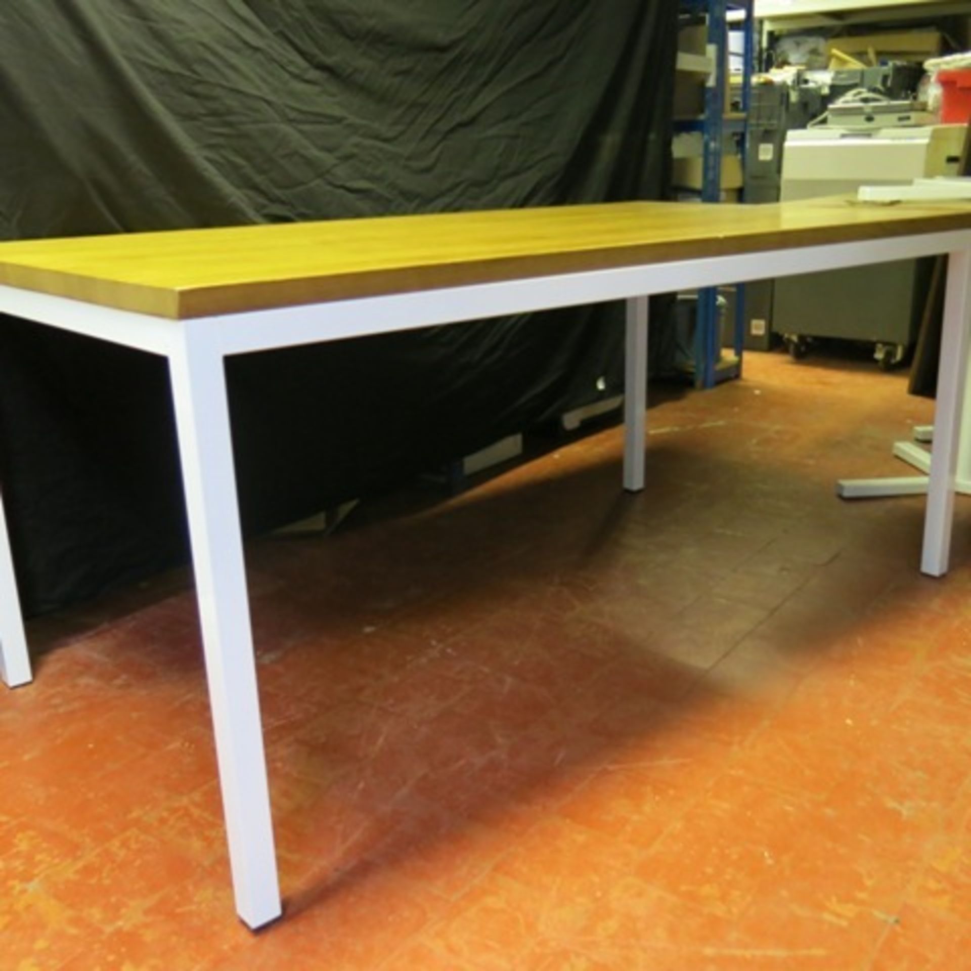 Designer Solid Light Oak Restaurant Table on White Steel Frame Base. Size (H) 77cm x (W) 170cm - Image 3 of 4