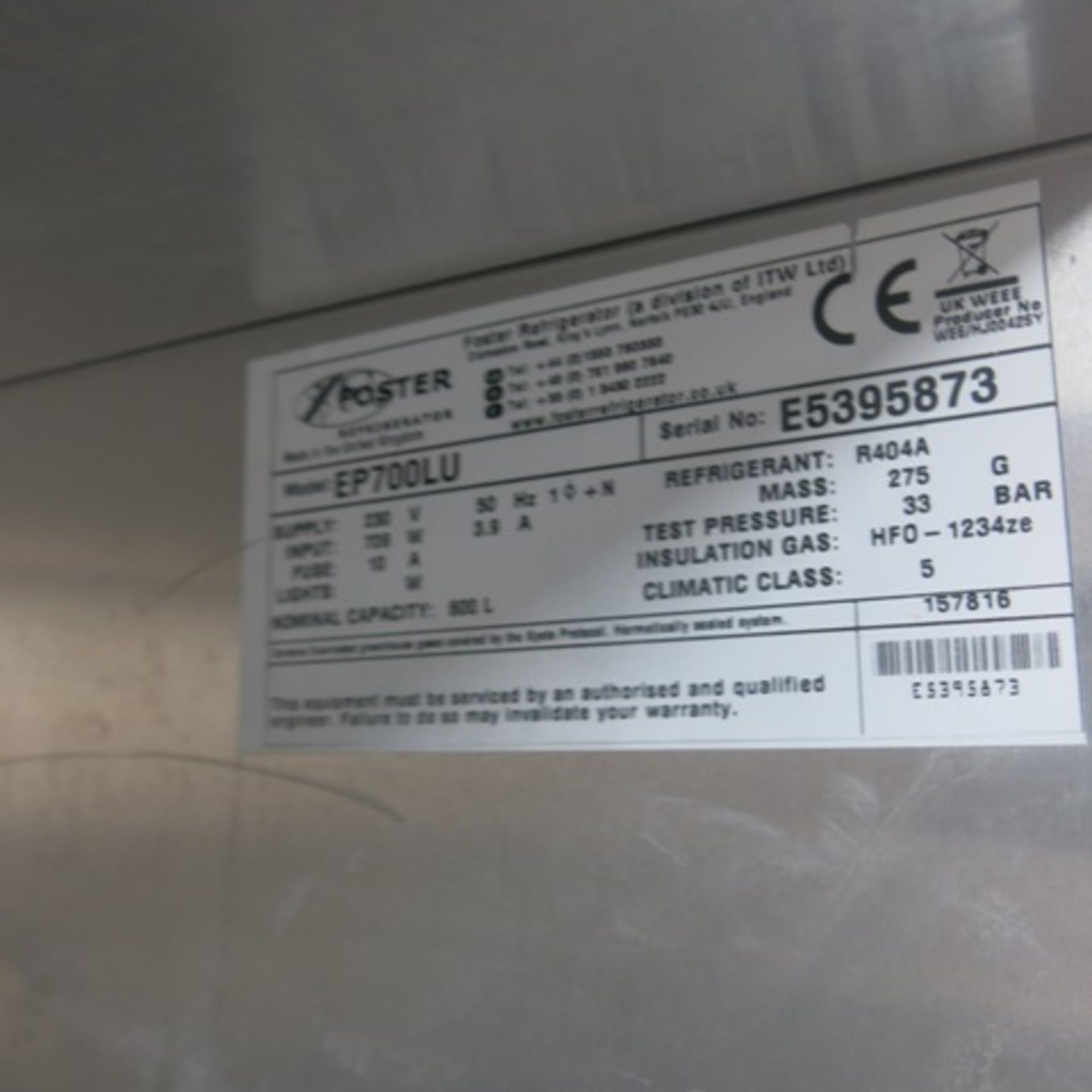 Foster G2 Eco-Pro Stainless Steel Single Door Upright Freezer, Model EP700LU. Size (H) 205cm x (D) - Bild 4 aus 7