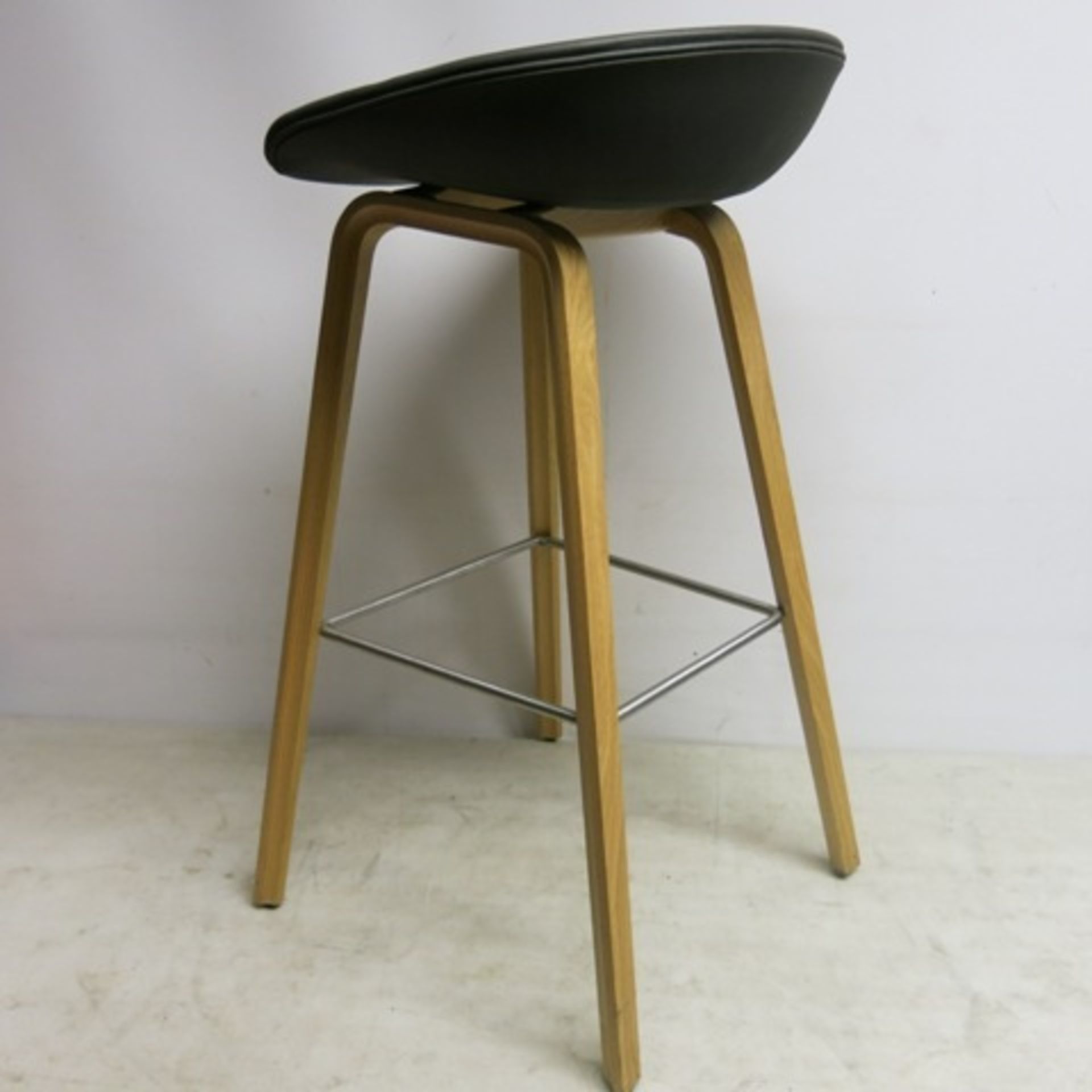 Designer 'Hay' About A Stool Model AAS32 High Stool in Matt Lacquered Oak & Charcoal Grey Padded - Image 3 of 5