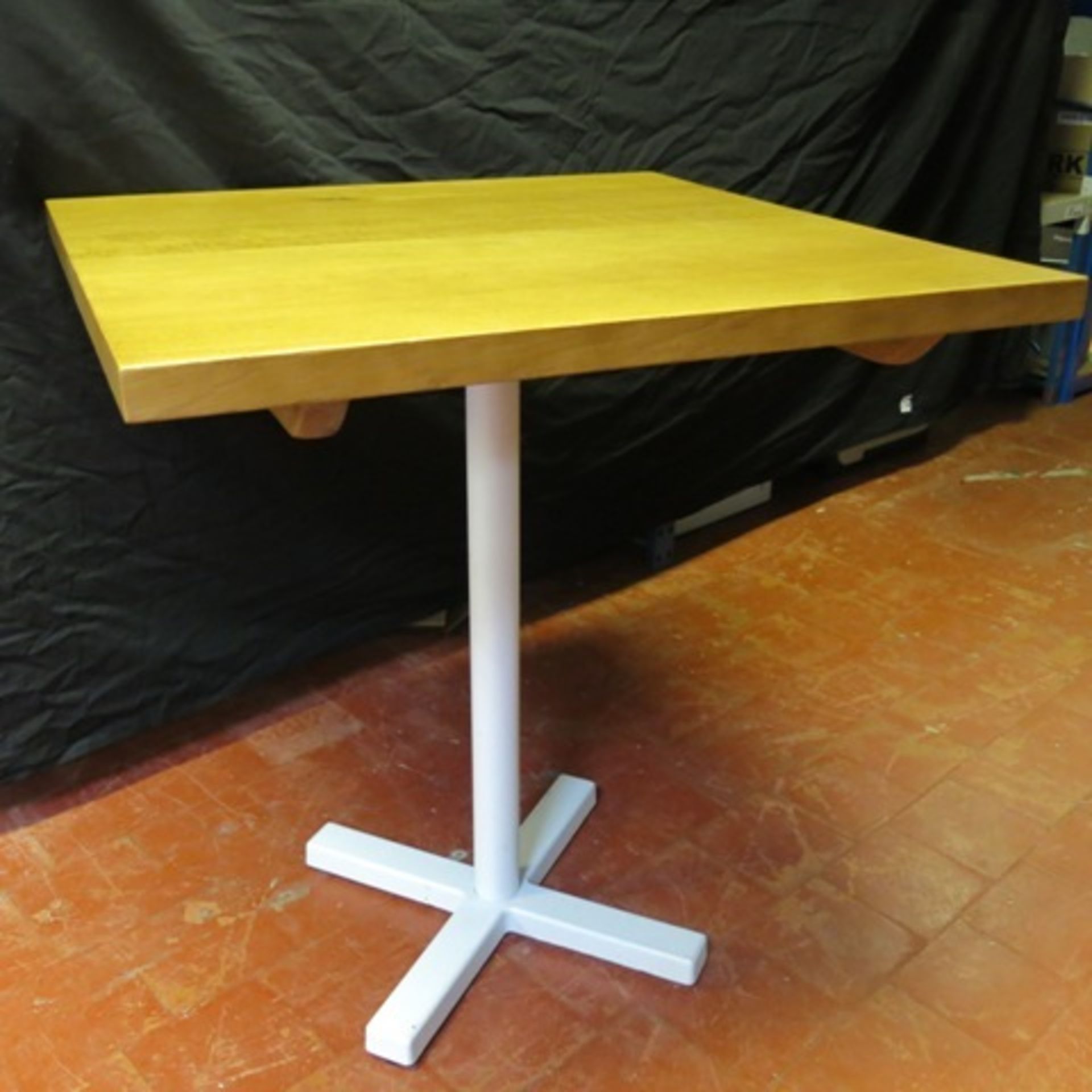 Designer Solid Light Oak Restaurant Table on Pedrali 'Bold' White Powder Coated Cast Iron Base - Image 2 of 4