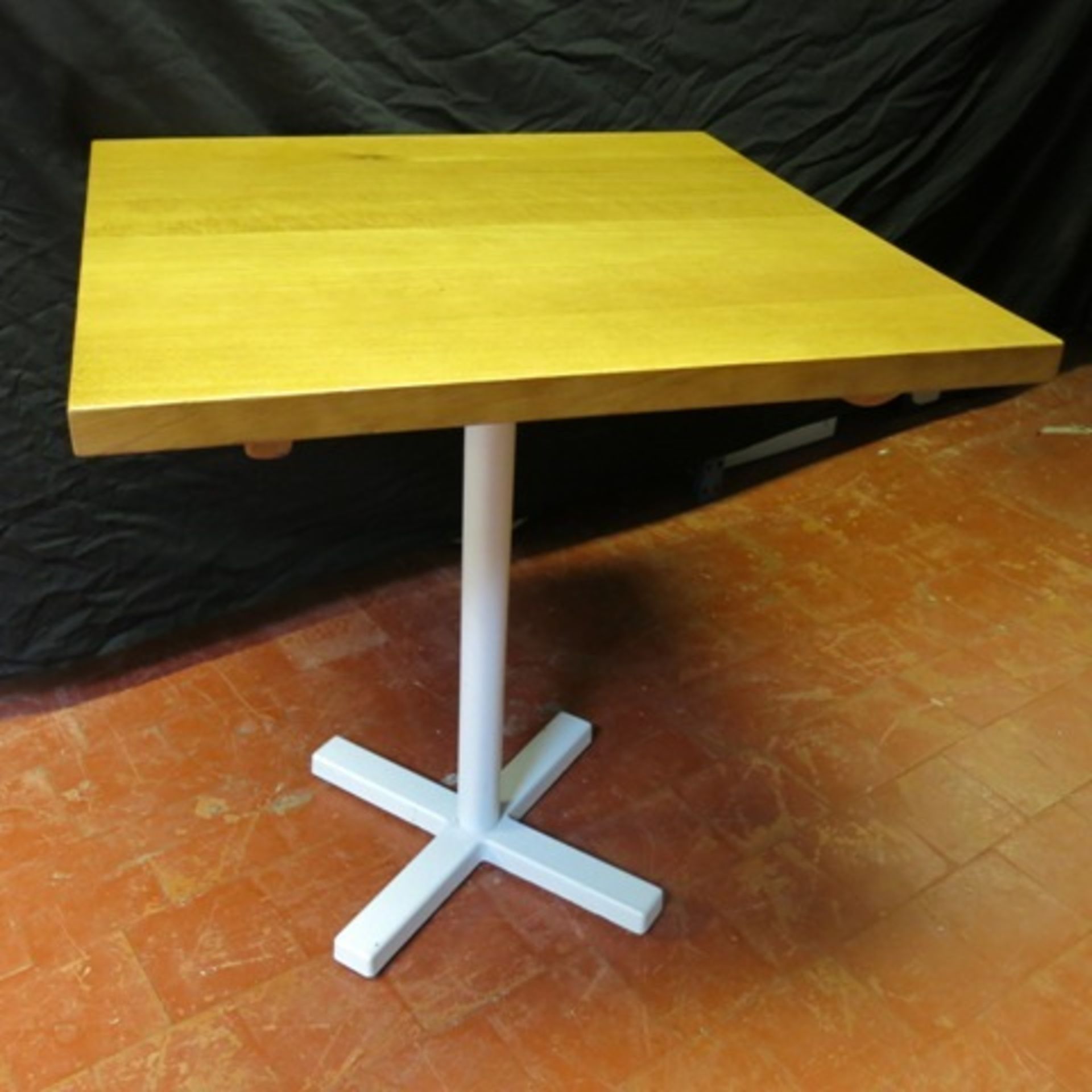 Designer Solid Light Oak Restaurant Table on Pedrali 'Bold' White Powder Coated Cast Iron Base