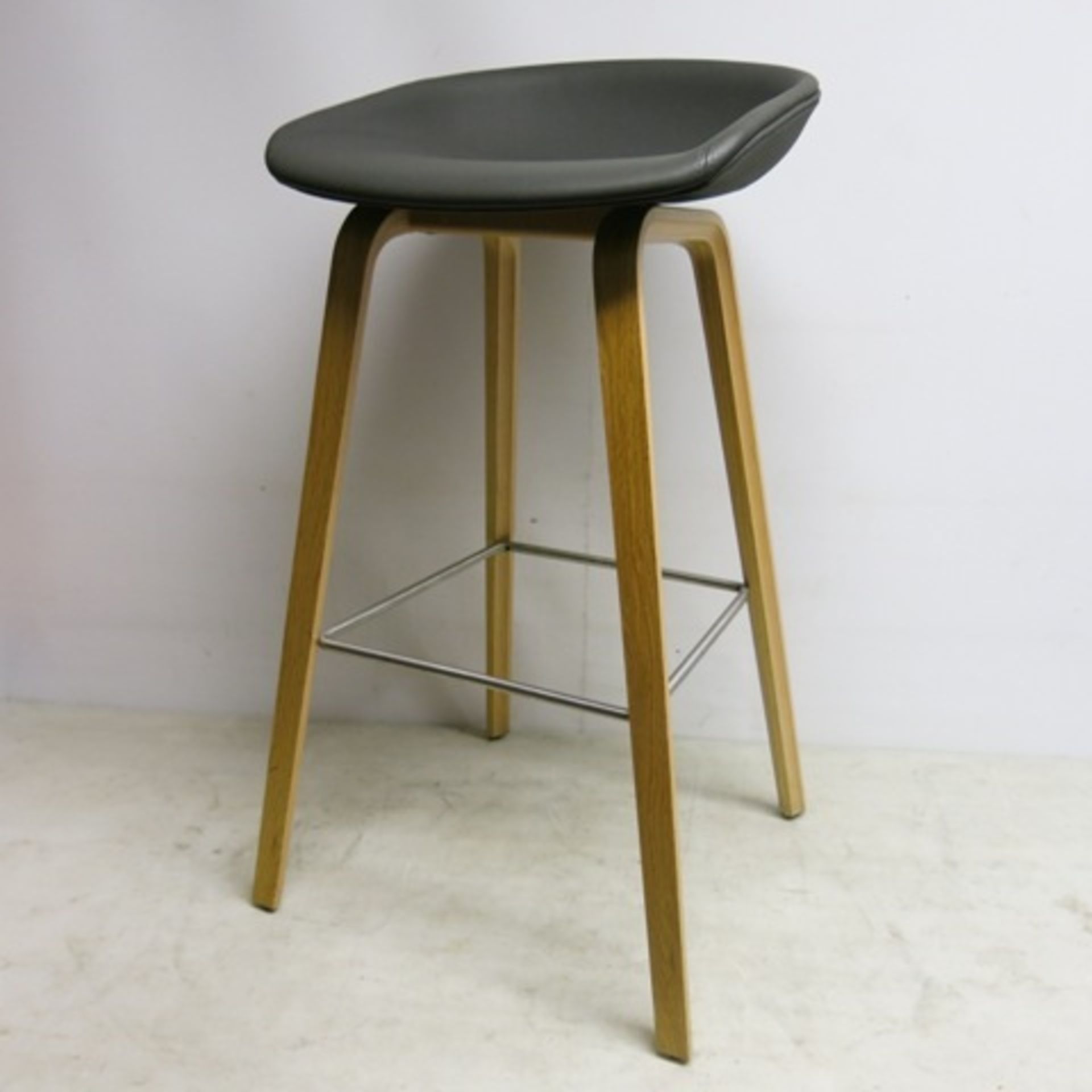 Designer 'Hay' About A Stool Model AAS32 High Stool in Matt Lacquered Oak & Charcoal Grey Padded
