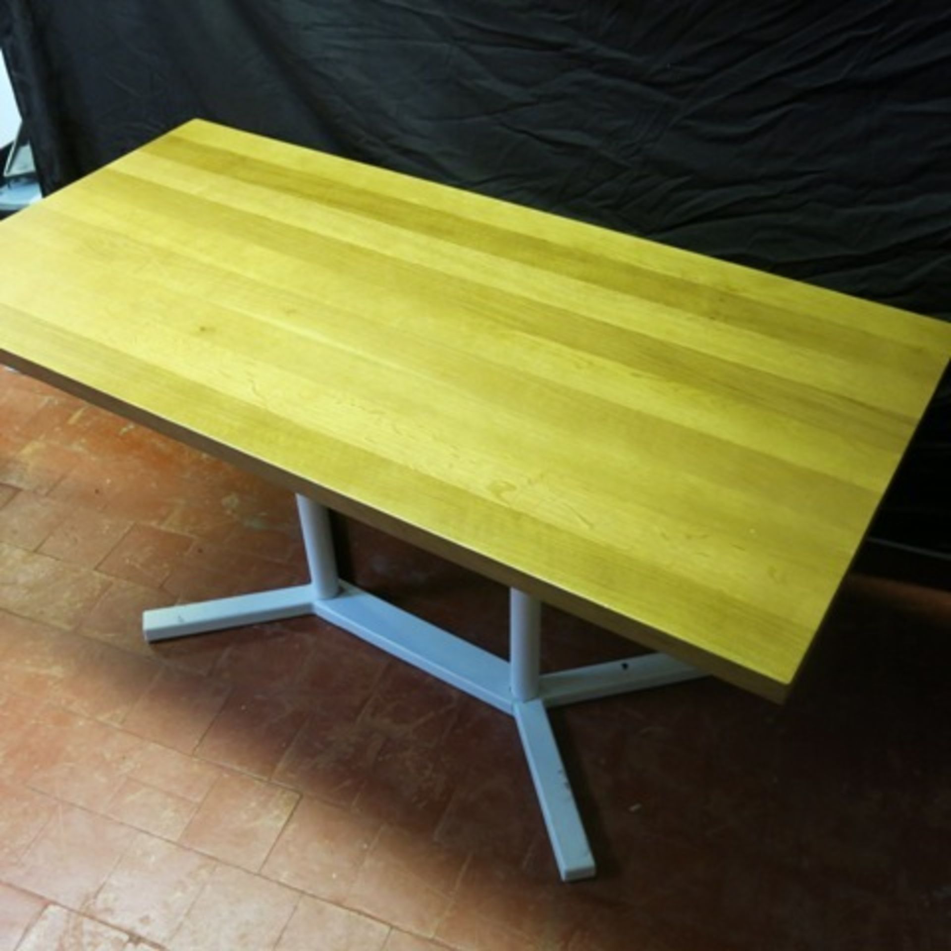 Designer Solid Light Oak Restaurant Table on Pedrali 'Bold' White Powder Coated Cast Iron Base - Image 4 of 7