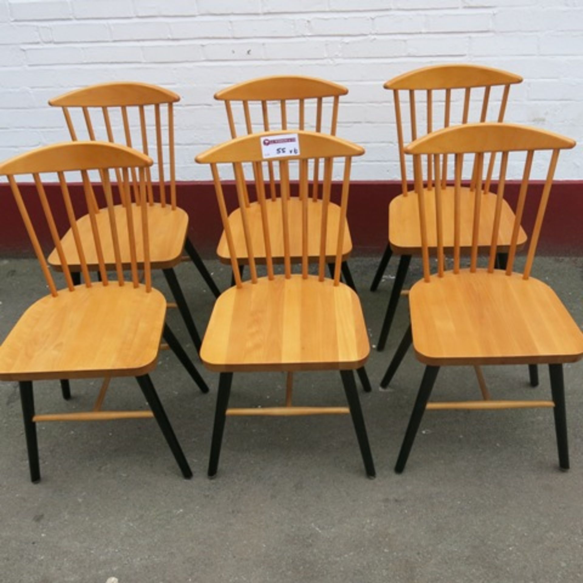 6 x Warings Furniture, Stick Back Dining Chairs with Black Painted Legs