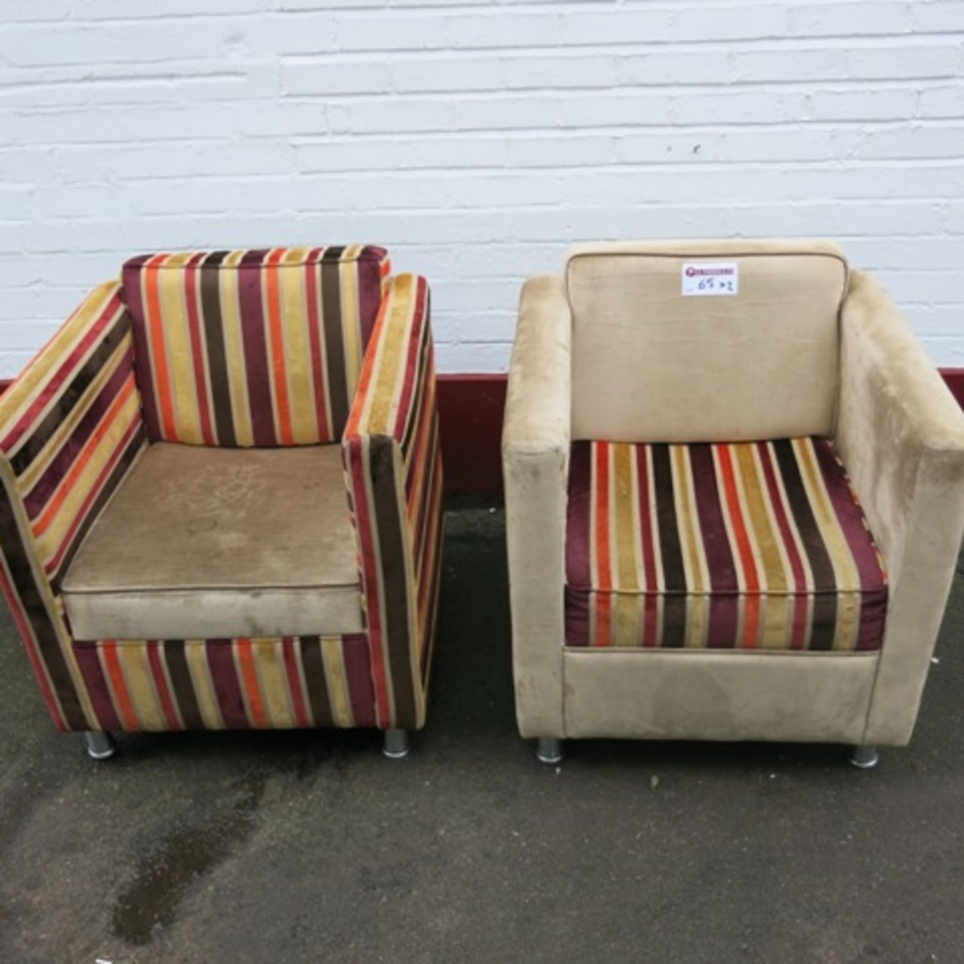 2 x Armchairs Upholstered in Multi-coloured Fabric on Metal Legs