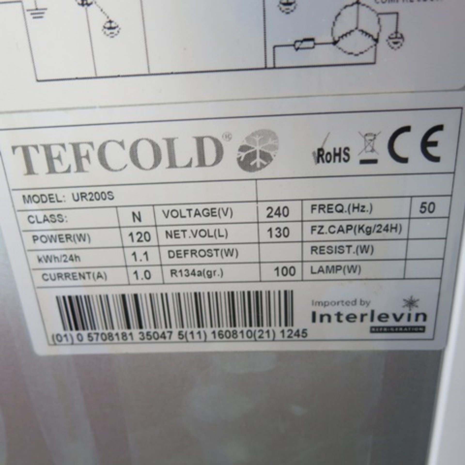 Tefcold Under Counter Chiller, Model UR200S, Year 2016, Size (H)80 x (D)58 x (W)60cm. Comes with Key - Image 5 of 6