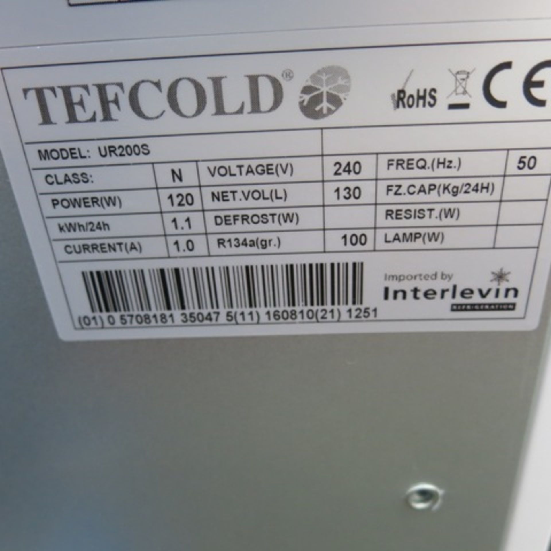 Tefcold Under Counter Chiller, Model UR200S, Year 2016, Size (H)80 x (D)58 x (W)60cm. Comes with Key - Image 3 of 6
