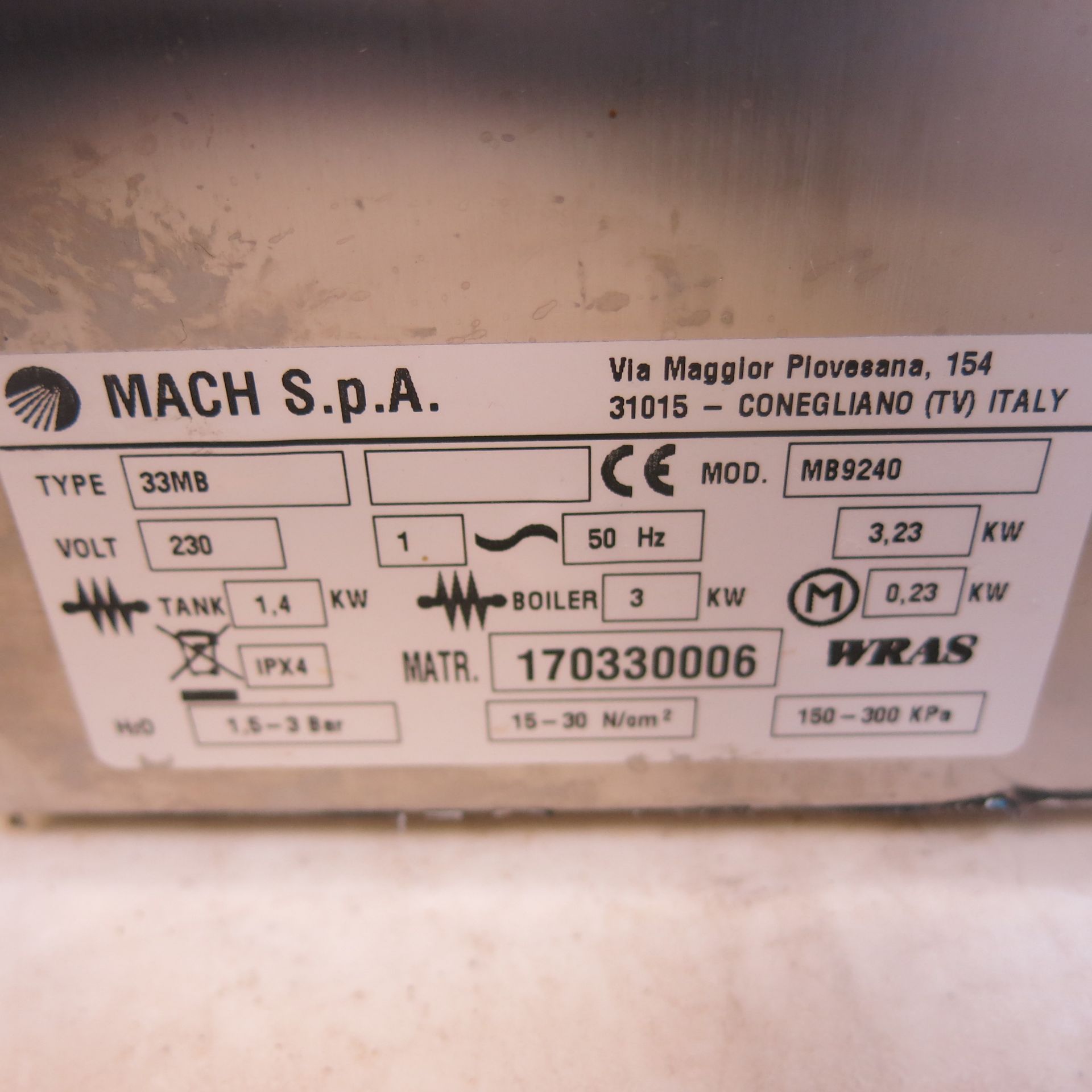 MACH Commercial High Speed Dishwasher, Model MB9240. Comes with 2 Trays. - Image 3 of 6