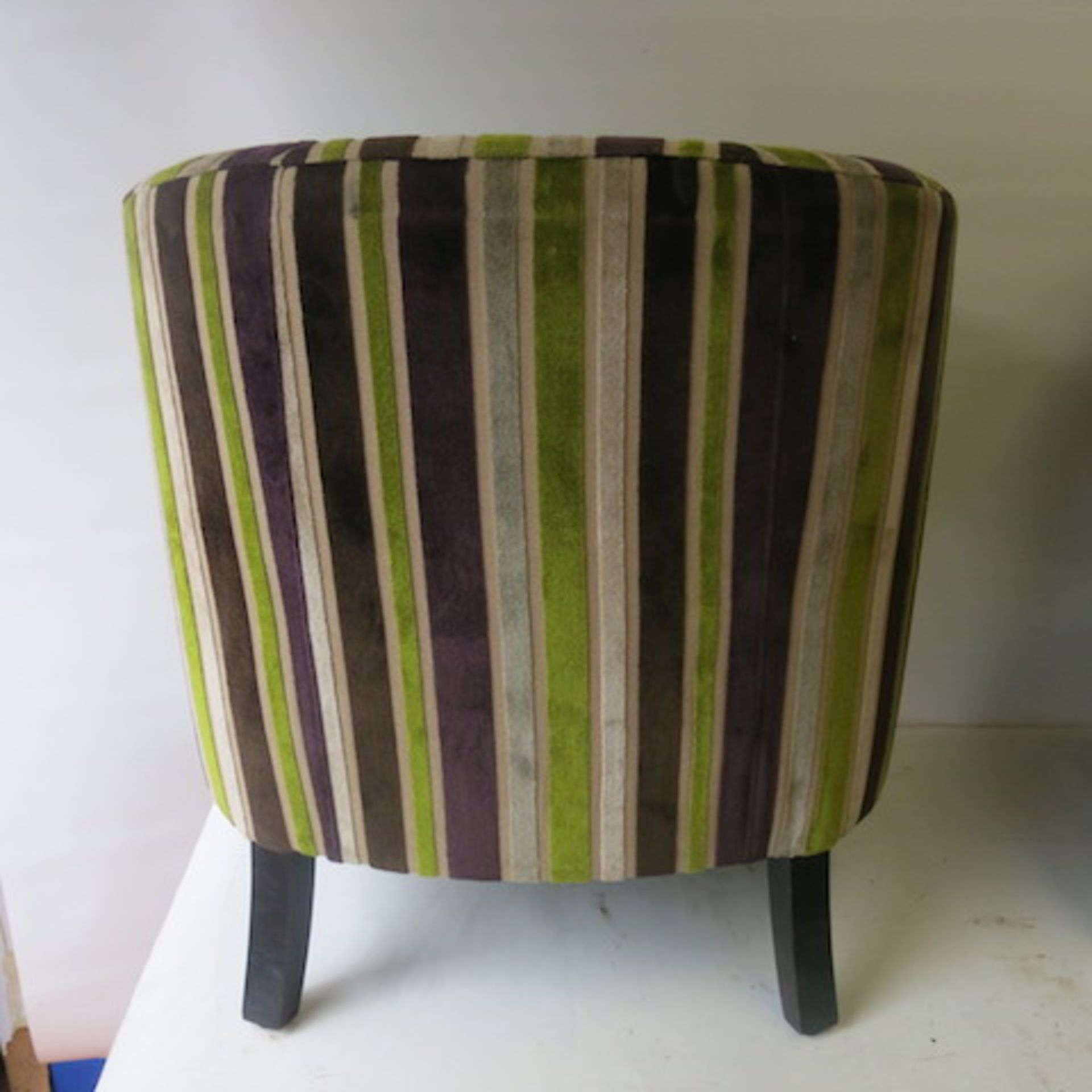 2 x Matching Crushed Velour Tub Chairs with Faux Leather Seat, in Striped Lime/Purple & Beige - Image 5 of 6