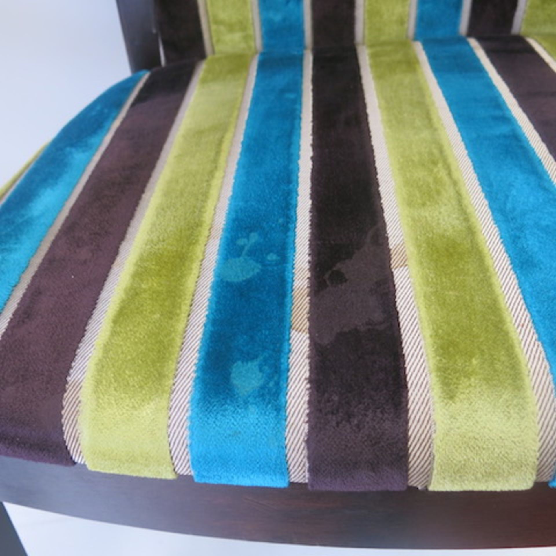 2 x Wooden Framed Dining Chairs with Striped Velour Pattern. Light stains to one seat, but still - Image 7 of 7