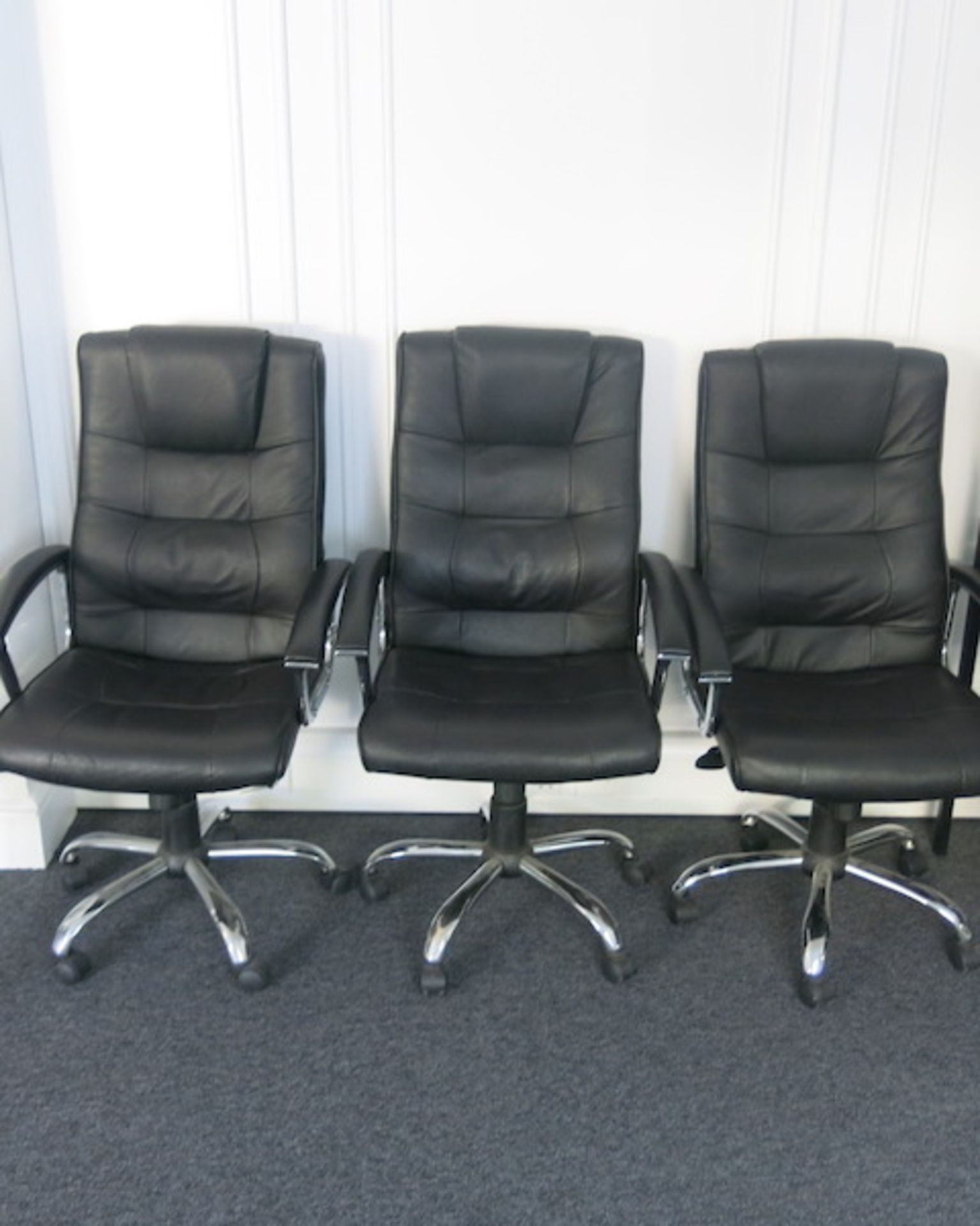 3 x Black Faux Leather Executive Office Swivel Chairs
