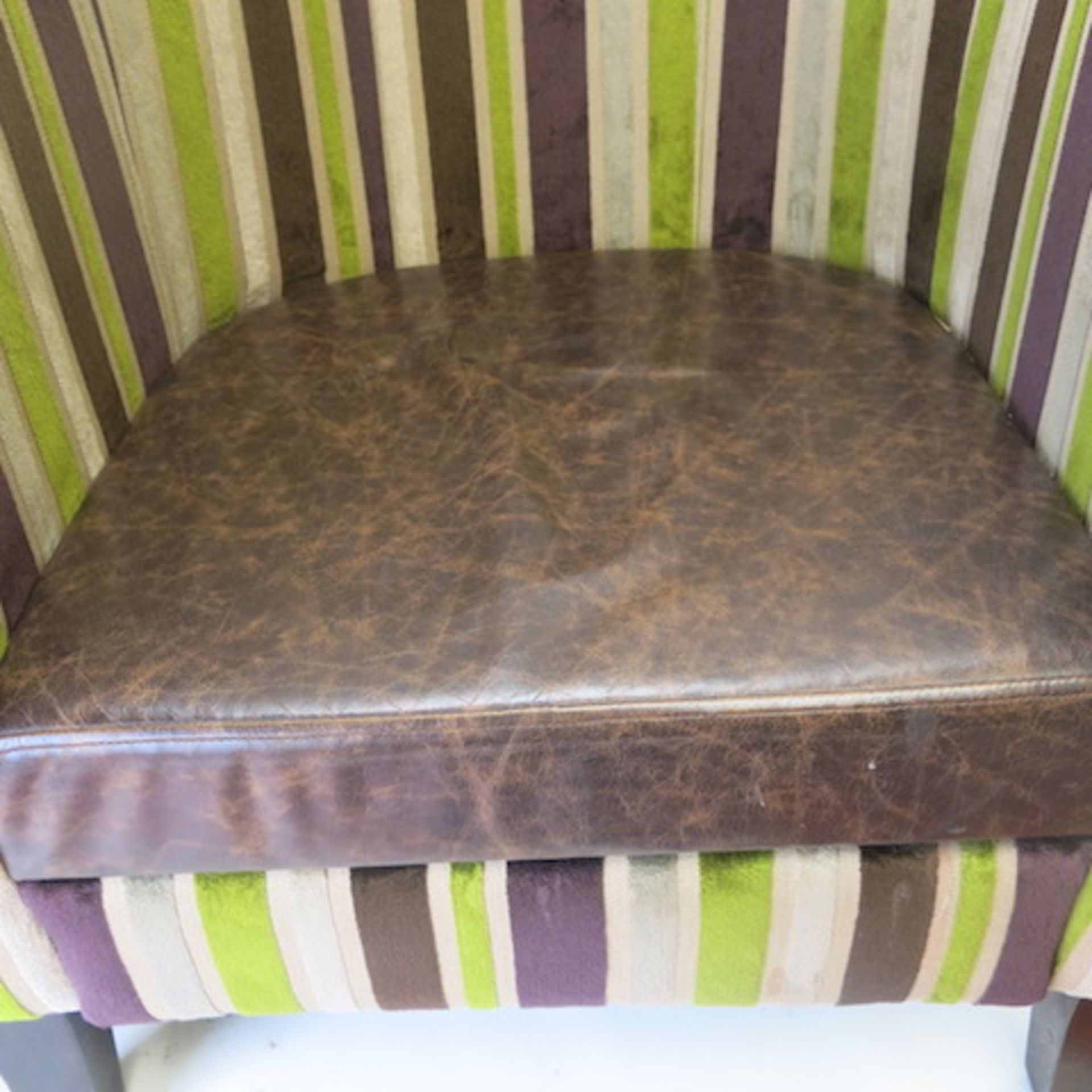 2 x Matching Crushed Velour Tub Chairs with Faux Leather Seat, in Striped Lime/Purple & Beige - Image 6 of 6