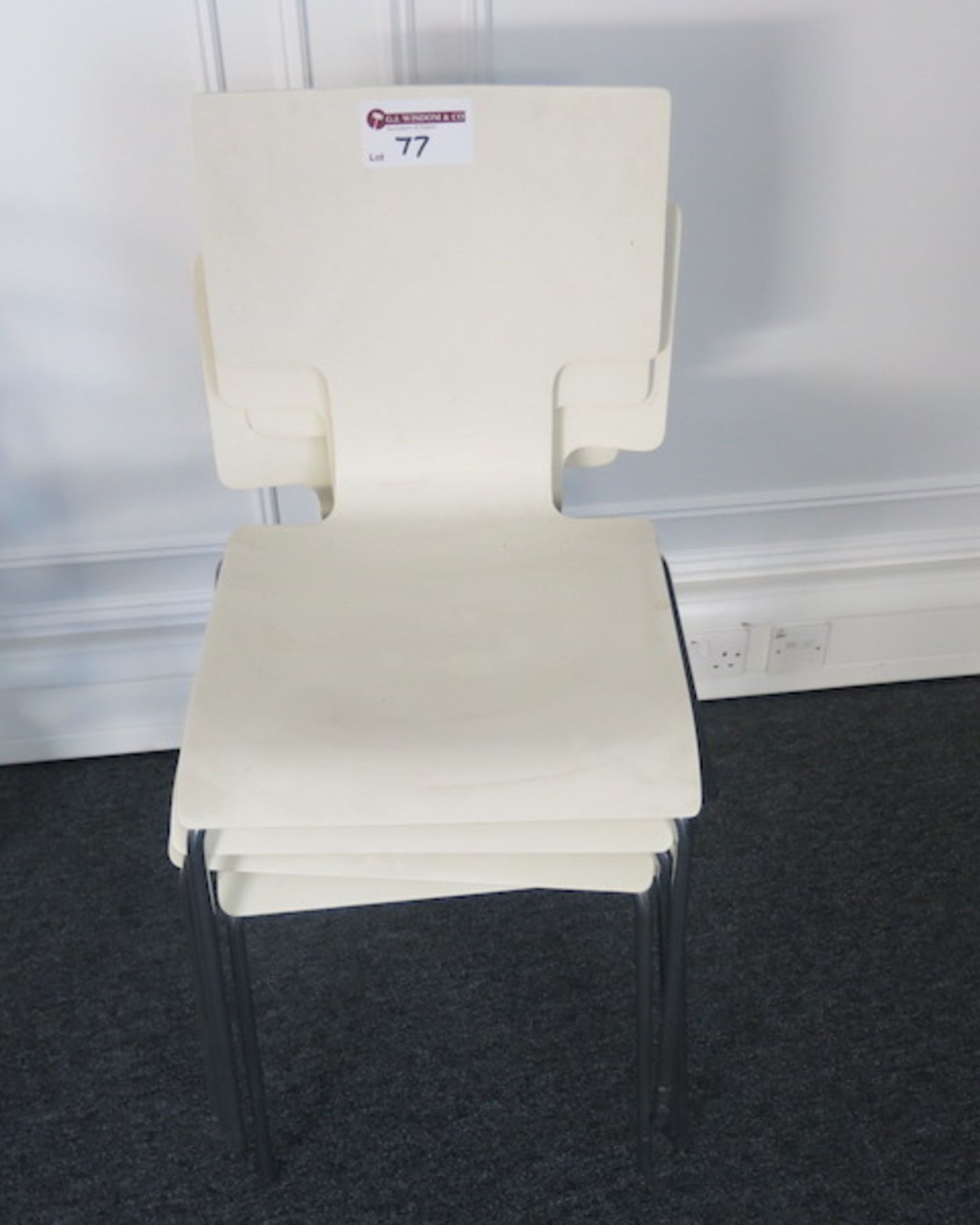 4 x Wood & Metal Frame Stackable White Chairs - Image 2 of 2