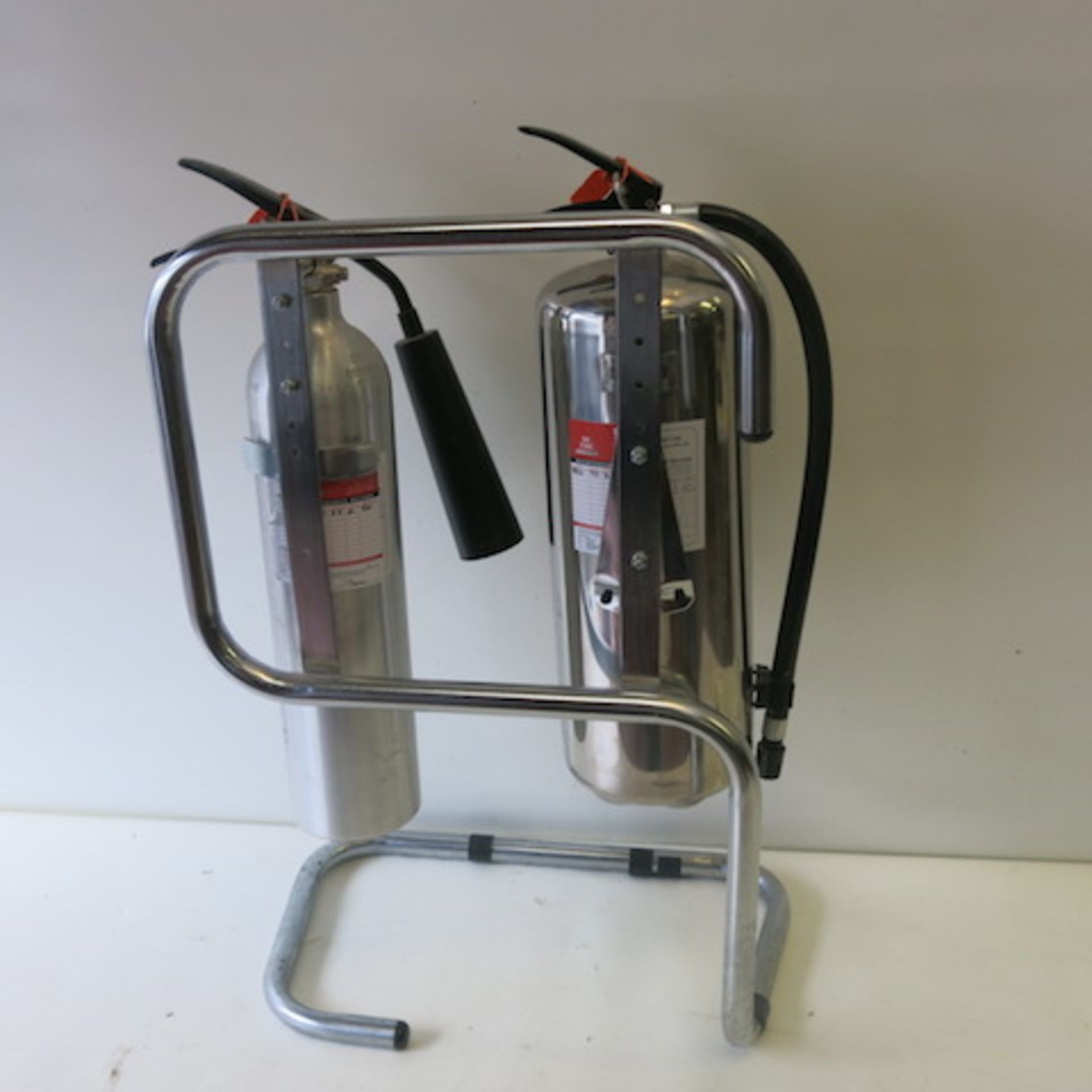 2 x Stainless Steel/Aluminum Fire Extinguishers on Frame, 1 Foam, 1 Carbon Dioxide, Discharge Date - Image 4 of 4