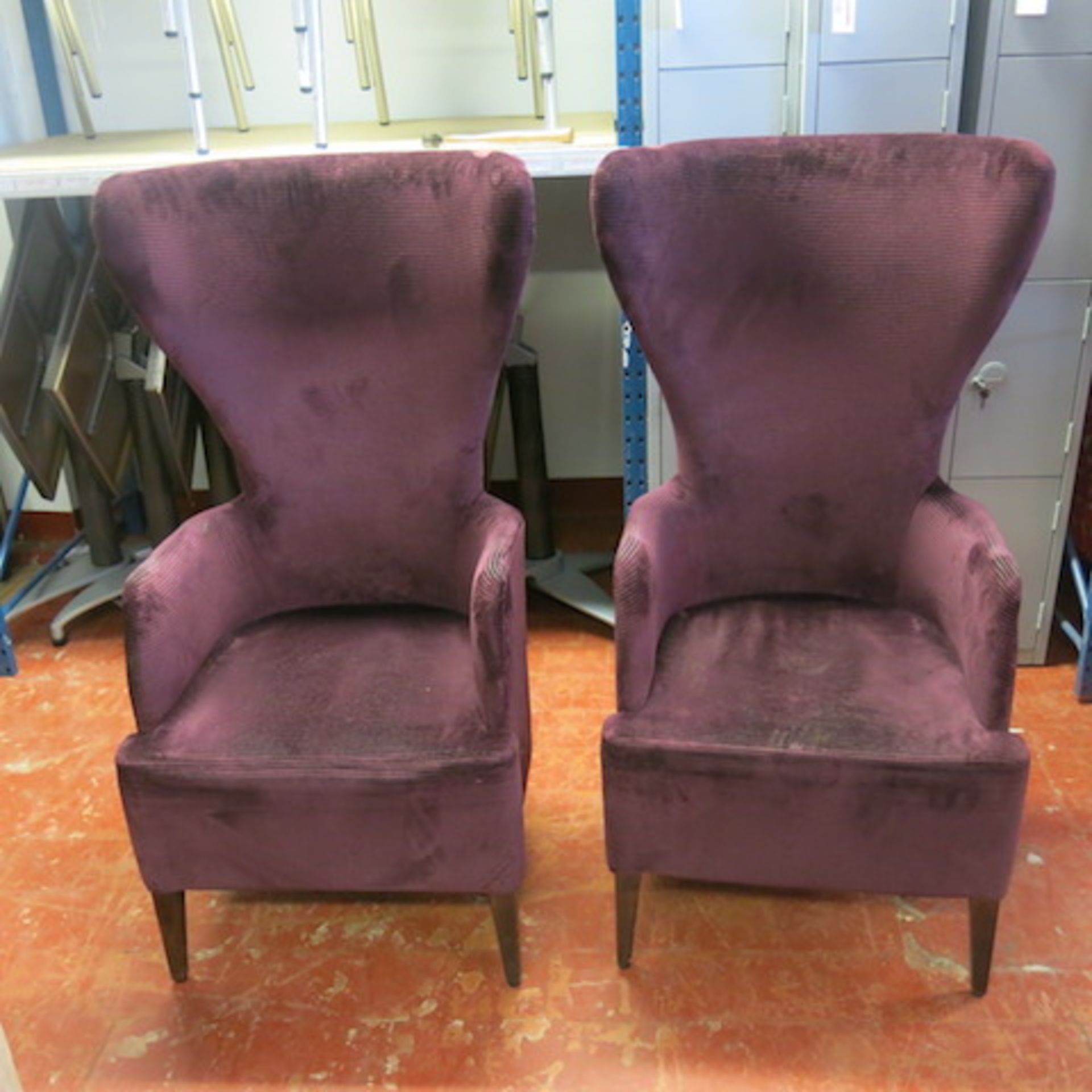 2 x Matching Crushed Velour Armchairs with Assorted Colour Striped Pattern and Plain Seat, Appears