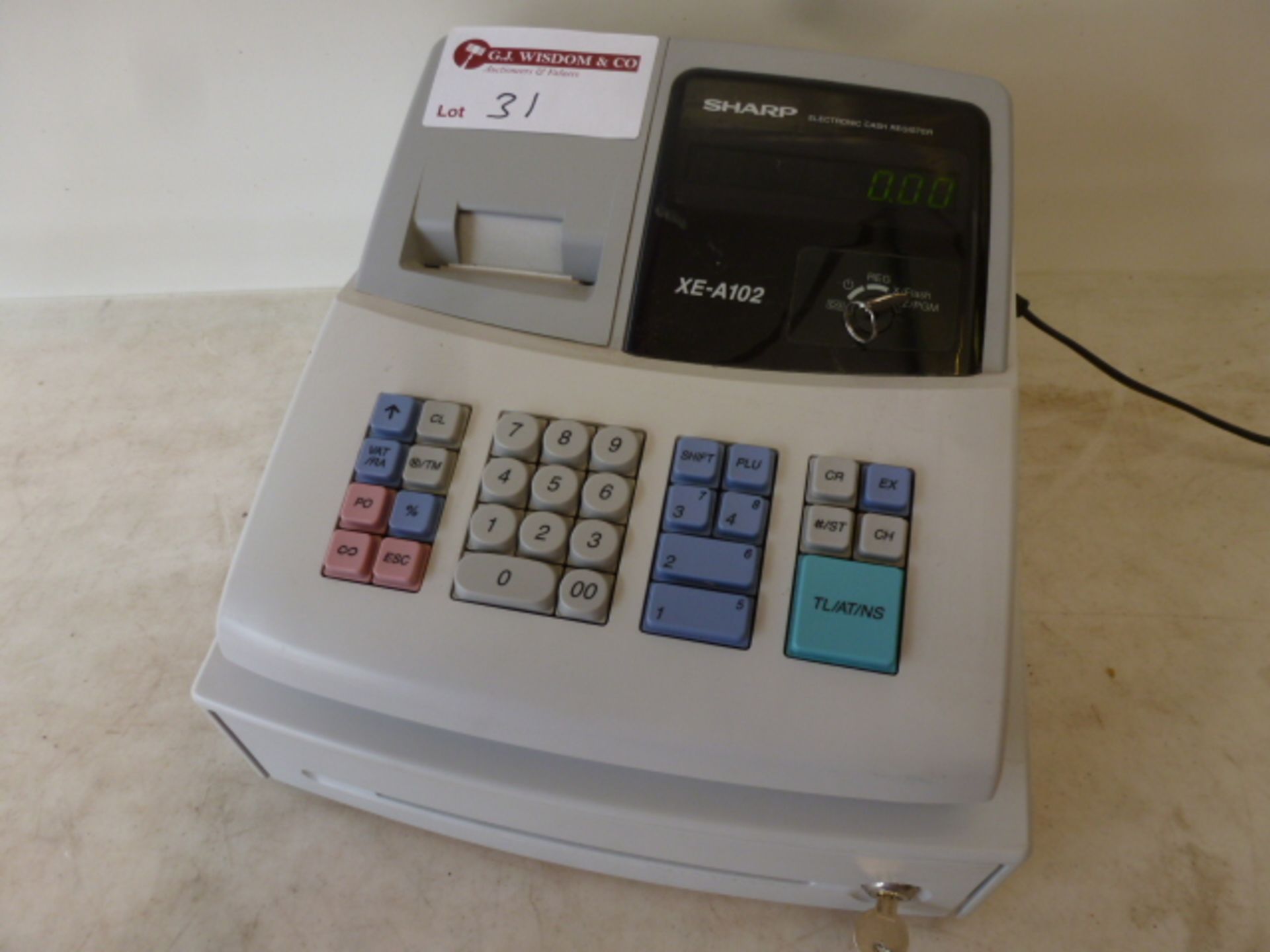 Sharp Electronic Cash Register, Model XE-A102, With Key & Cash Drawer Key