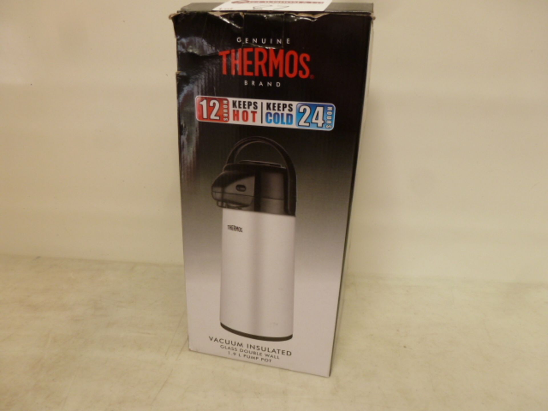 Thermos Vacuum Insulated Glass Double Wall 1.9Litre Pump Pot, with Original Box