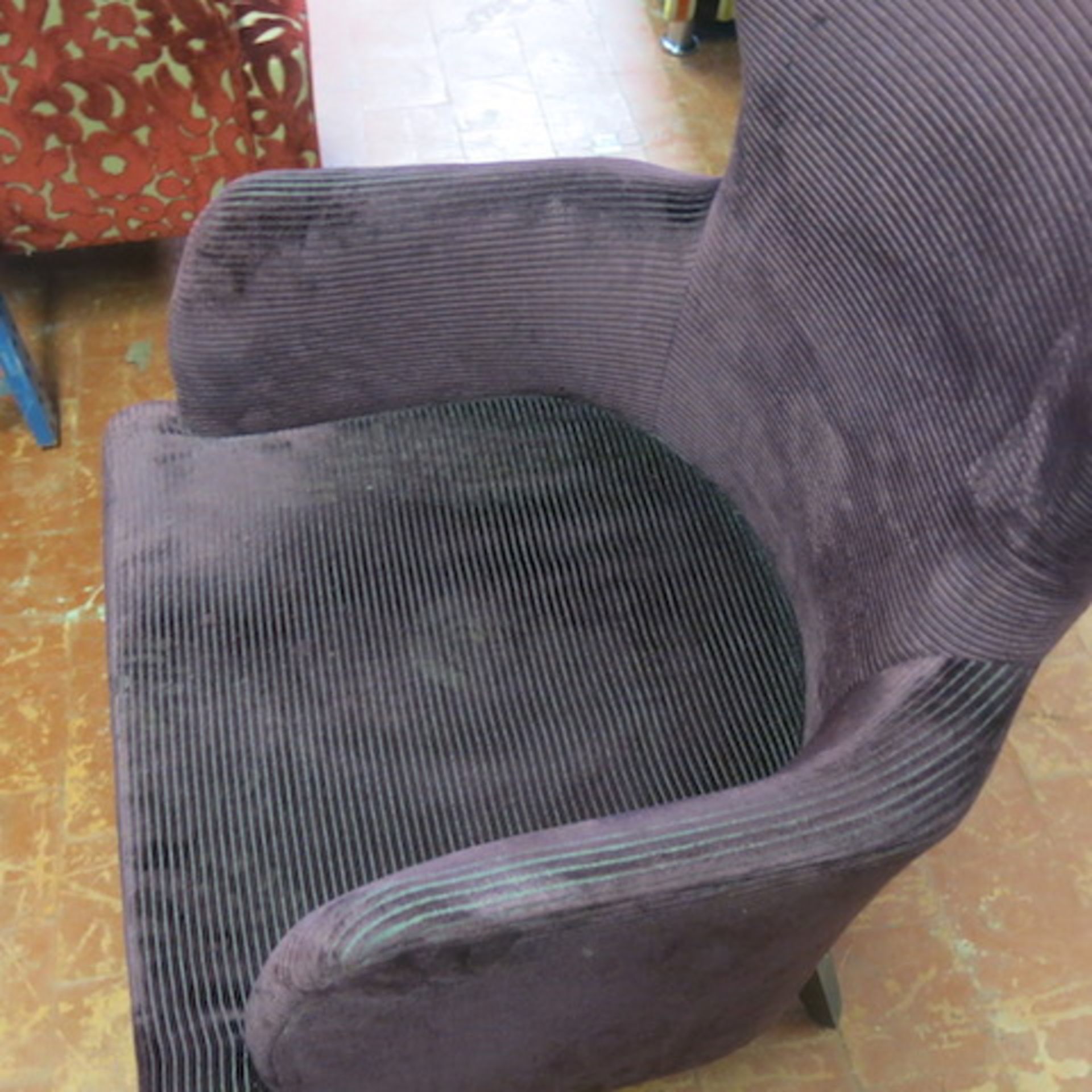 2 x Matching Crushed Velour Armchairs with Assorted Colour Striped Pattern and Plain Seat, Appears - Image 6 of 6