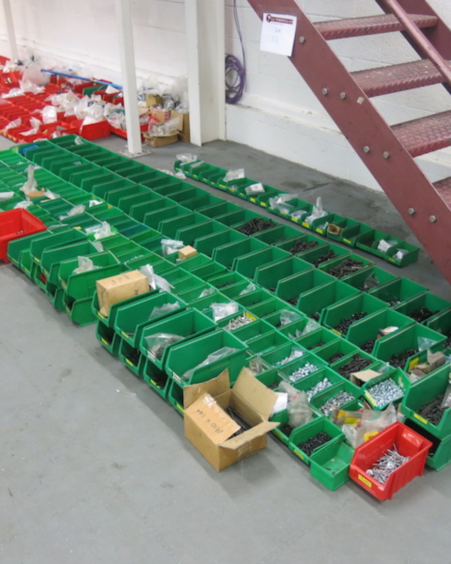 Approx 200 (Green) LinBin Style Storage Bins, Containing a Large Qty of Alun Bolts, Hexagonal Bolts,