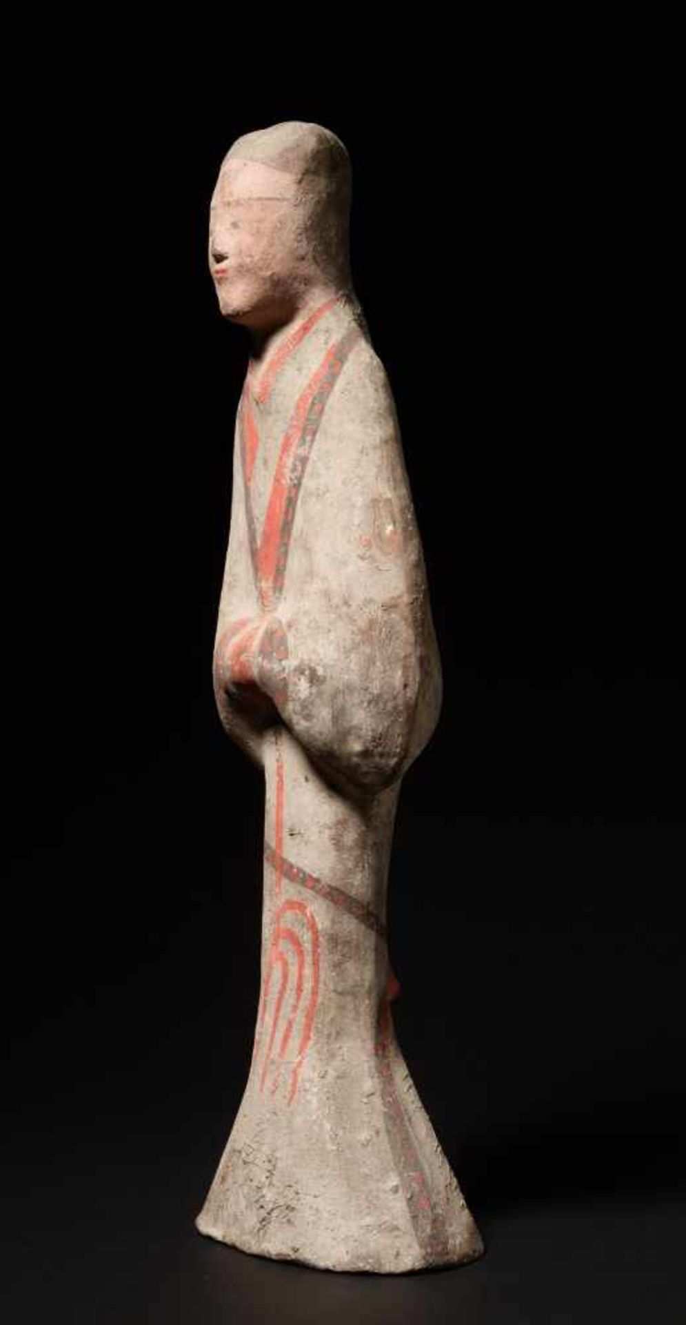 COURT LADY IN LONG ROBES Terracotta with painting. China, Han Dynasty (206 BC - 220) Defined, - Image 4 of 6