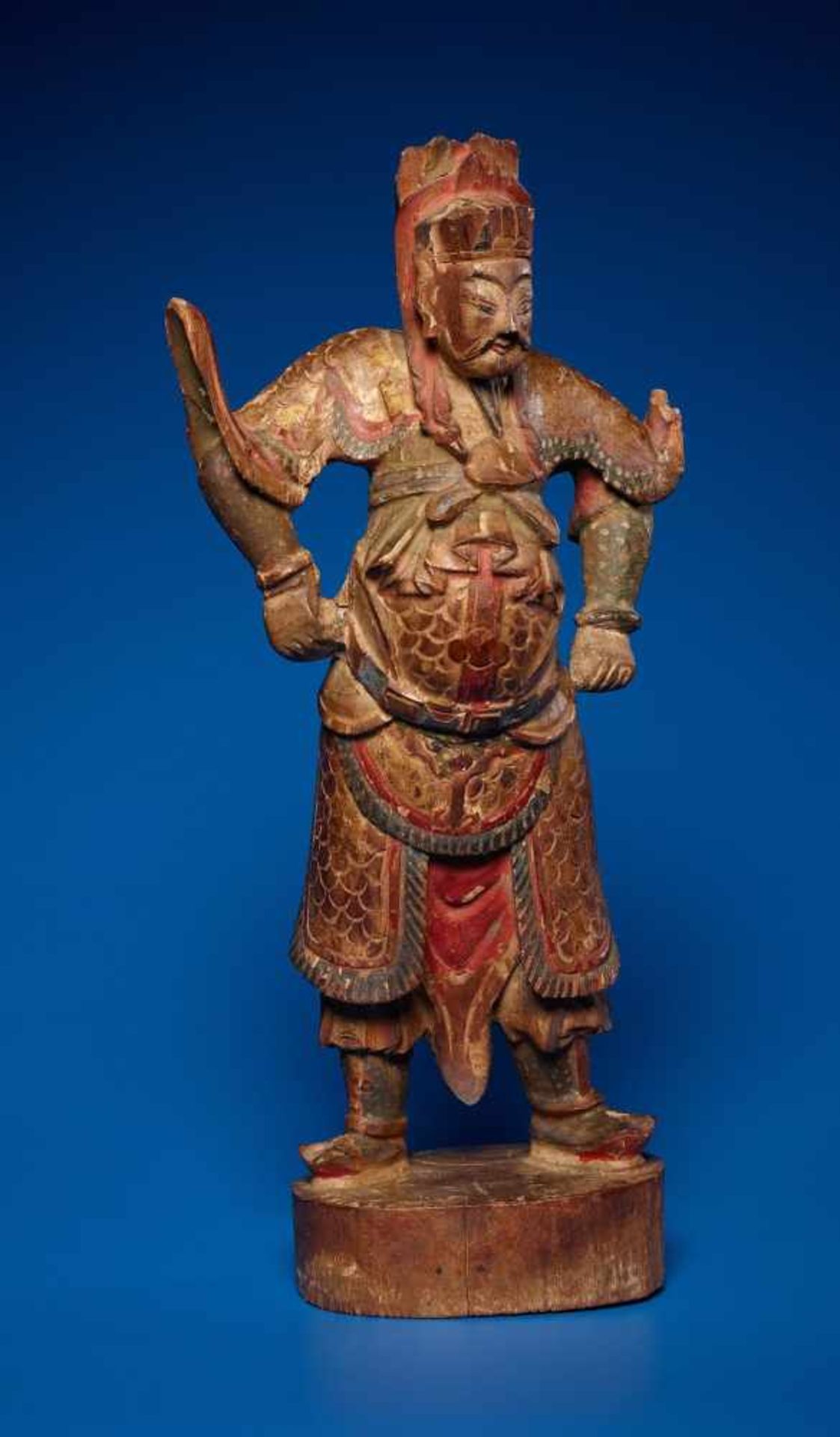 TWO DEITIES Wood with color and gilding. China, late Qing Dynasty, 19th cent. Two figures on a house - Image 3 of 9