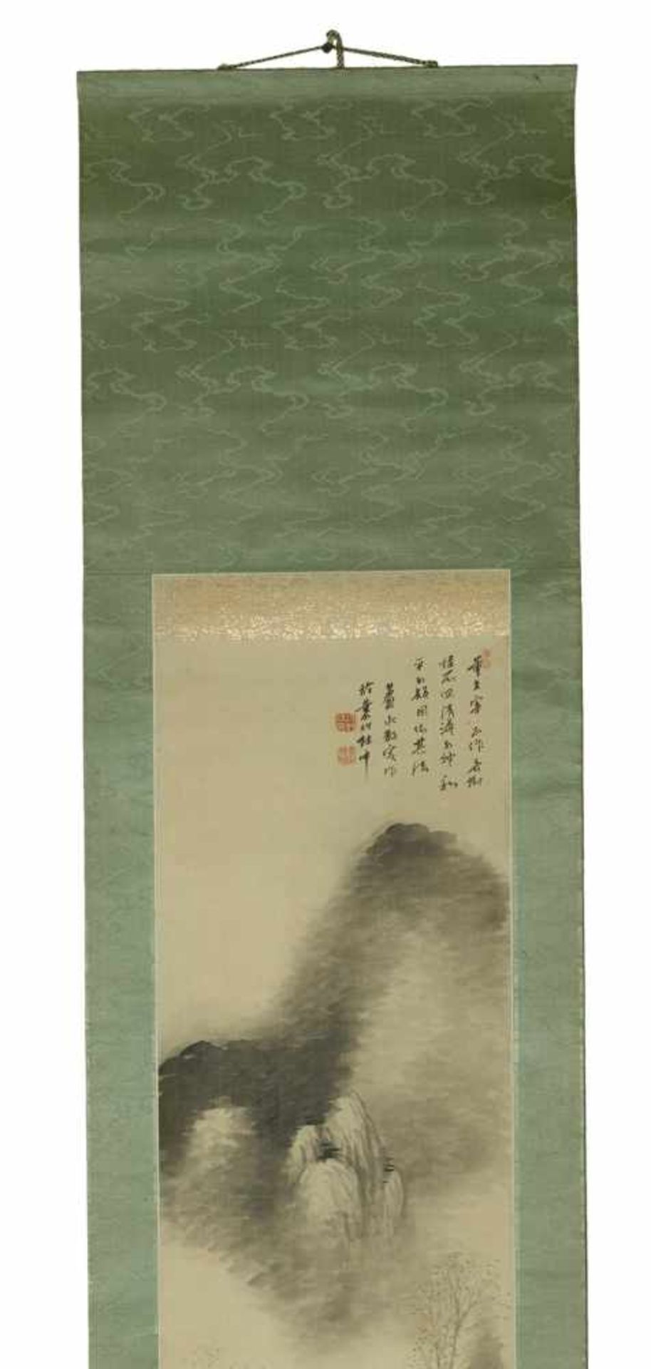 ROCKY LANDSCAPE, DREAMY HOUSE WITH MAN Painting with ink. Japan, 19th cent. to Meiji (1868 - 1912) A - Image 2 of 3