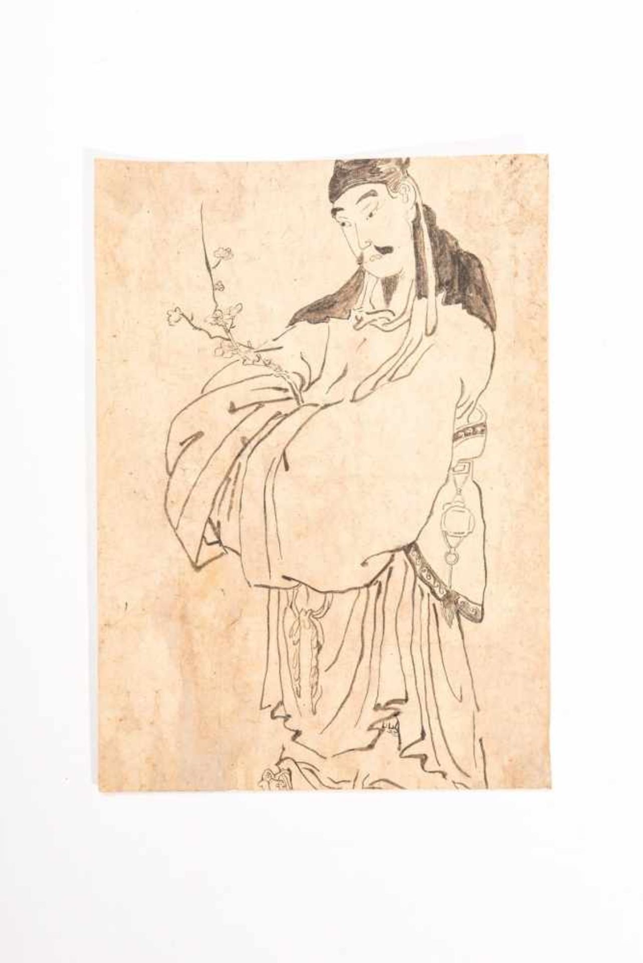AN INK DRAWING DEPICTING ‘GUAN-YU’ Ink on paper. China, Qing Dynasty An ink drawing or sketch on