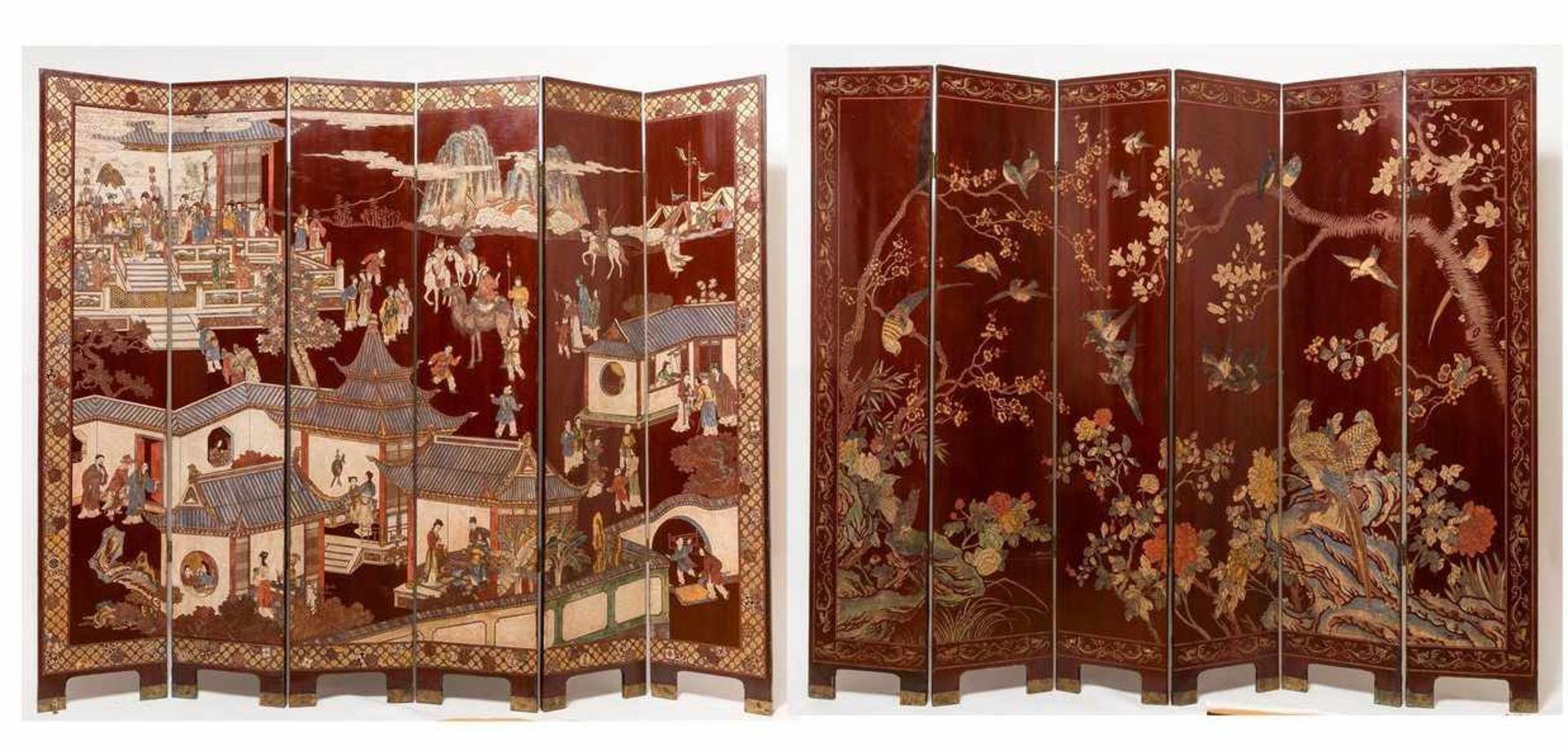 LARGE SIX-PART KOROMANDEL SCREEN DEPICTING AN IMPERIAL SCENE Wood, lacquer techniques. China,