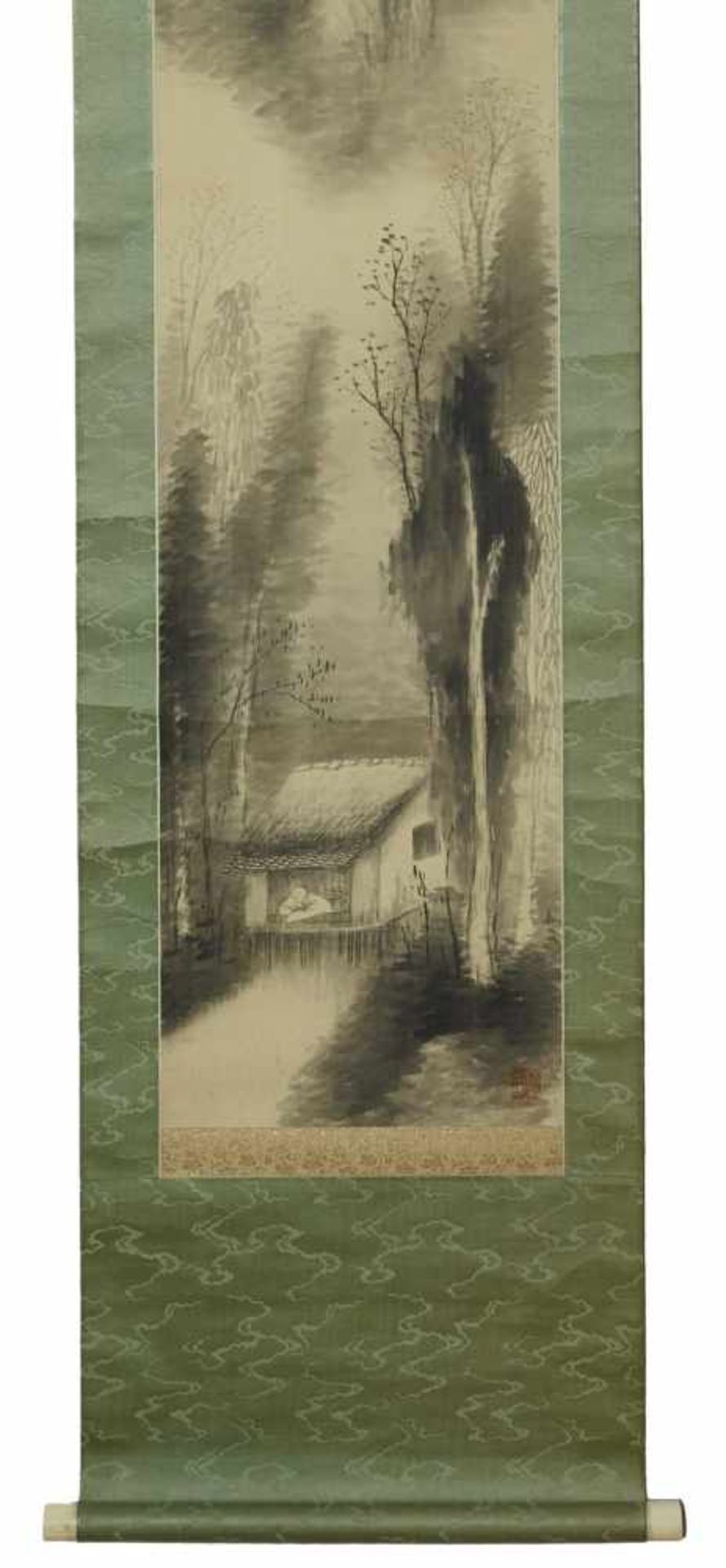 ROCKY LANDSCAPE, DREAMY HOUSE WITH MAN Painting with ink. Japan, 19th cent. to Meiji (1868 - 1912) A - Image 3 of 3