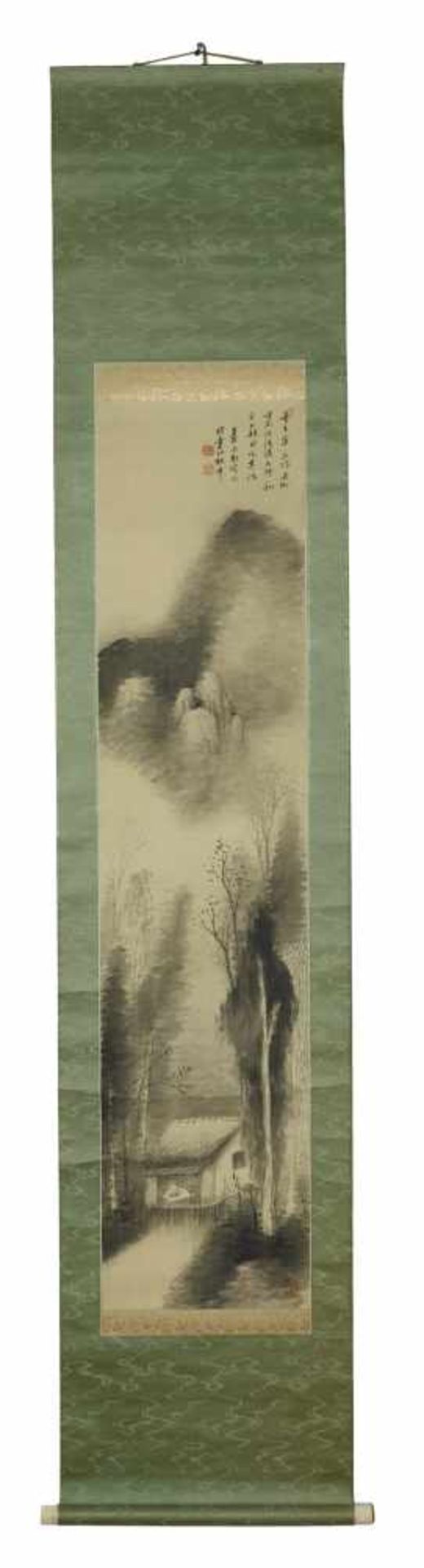 ROCKY LANDSCAPE, DREAMY HOUSE WITH MAN Painting with ink. Japan, 19th cent. to Meiji (1868 - 1912) A